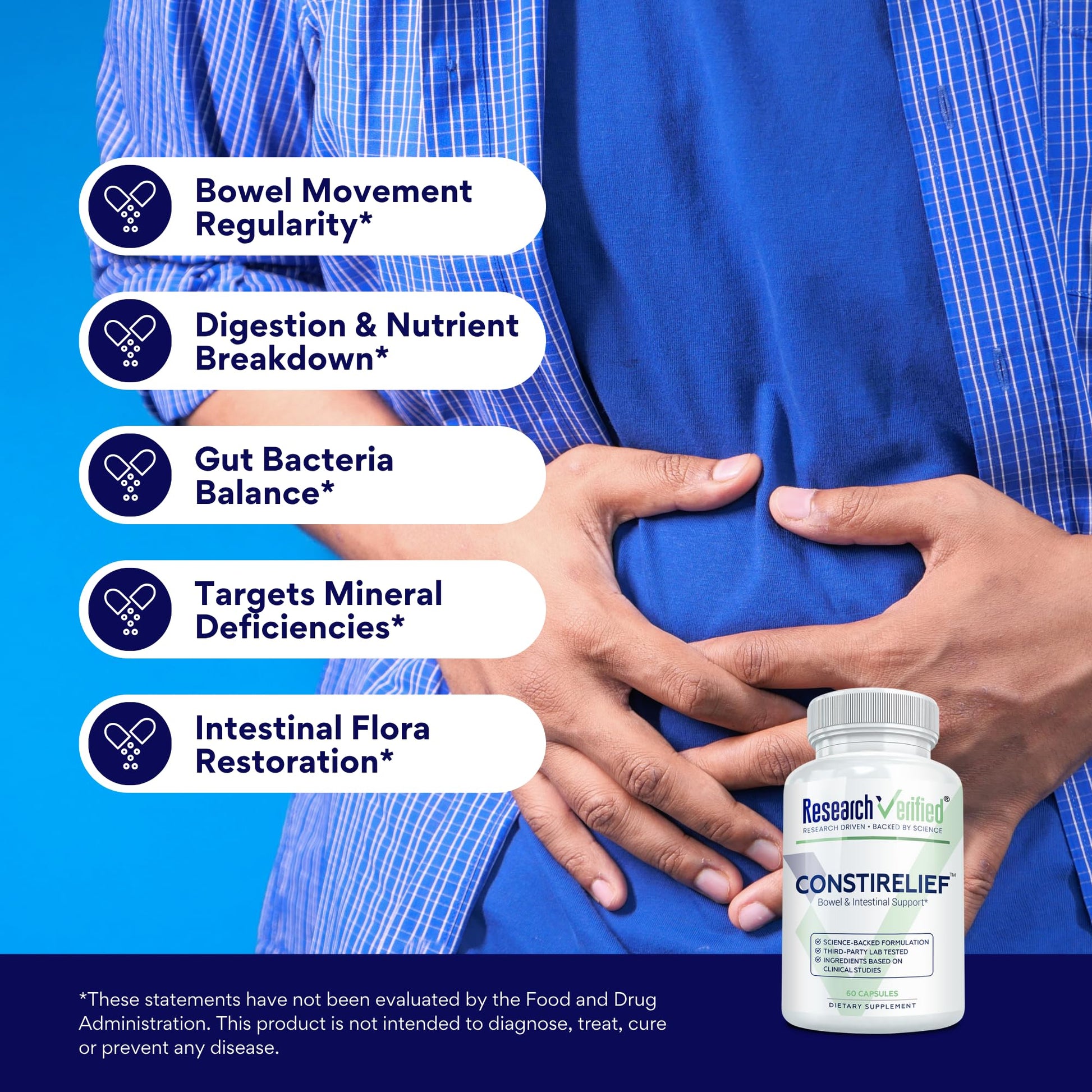 Research Verified ConstiRelief - The best Supplement for Constipation Relief on the market - with L. Acidophilus for long term health and prevention. 100% back guarantee! (Pack of 3) Research VerifiedBuy Supplements Australia