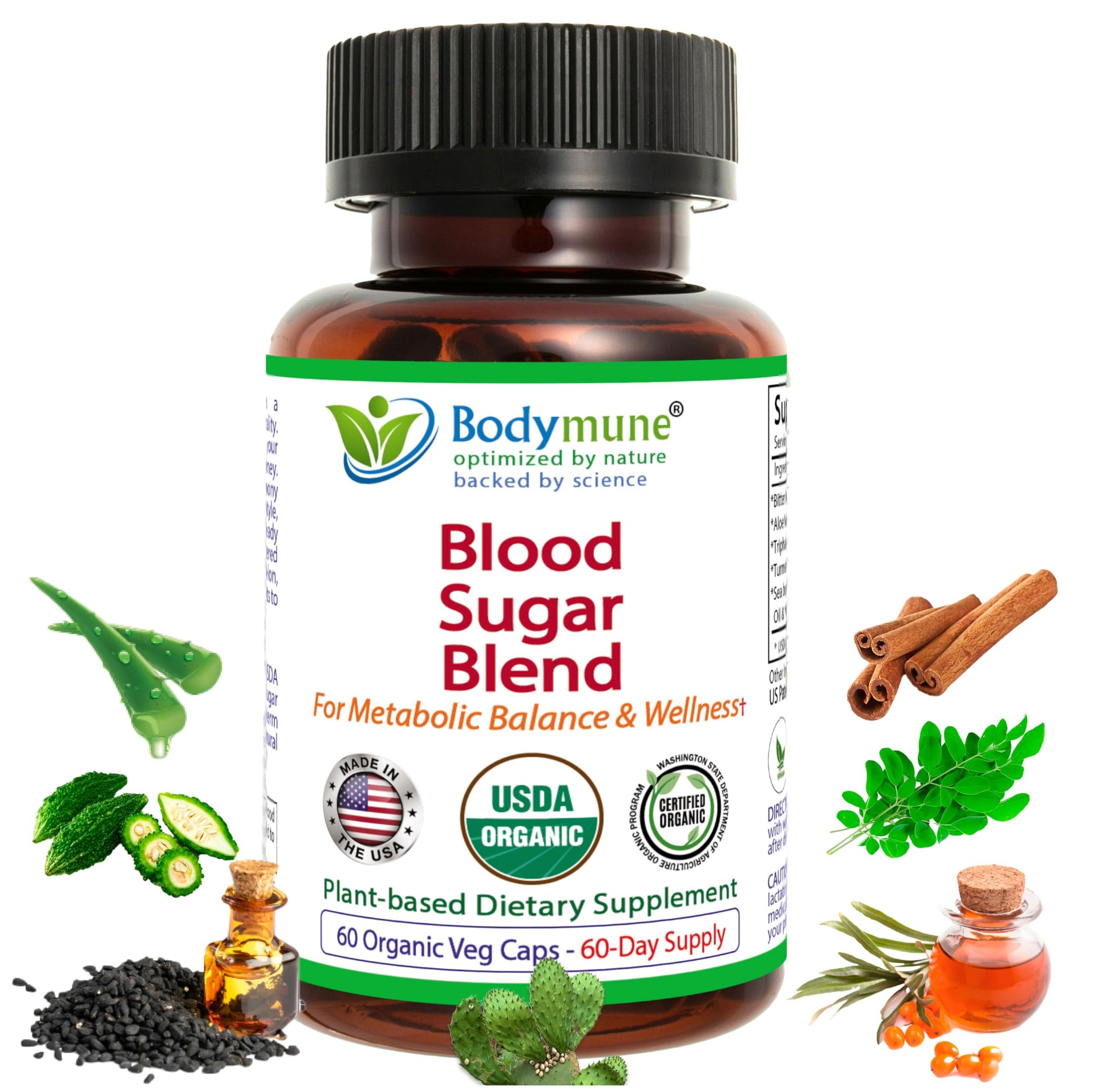 Bodymune USDA Organic Blood Sugar Blend | Supports Healthy Metabolism* | with Bitter Melon, Moringa, Aloe Vera, Nopal, Papaya Extracts & More | 60-Day Supply | Vegan & Non-GMO | USA-Made BodymuneBuy Supplements Australia