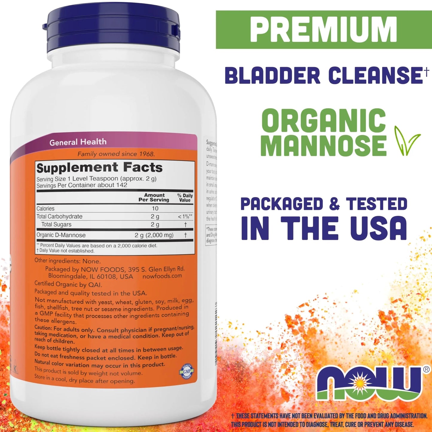 NOW Foods Pure, Organic D-Mannose 10 oz Powder - Bladder Cleanse and Urinary Tract Health Supplement - Non-GMO - Vegan Friendly - 2000mg / 2 Grams per Serving NOW FoodsBuy Supplements Australia