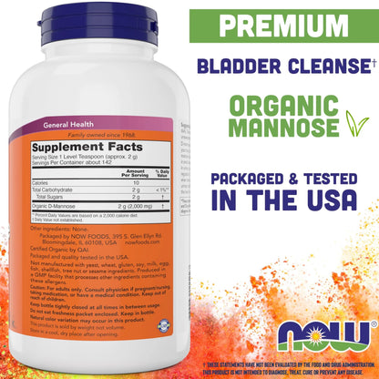 NOW Foods Pure, Organic D-Mannose 10 oz Powder - Bladder Cleanse and Urinary Tract Health Supplement - Non-GMO - Vegan Friendly - 2000mg / 2 Grams per Serving NOW FoodsBuy Supplements Australia