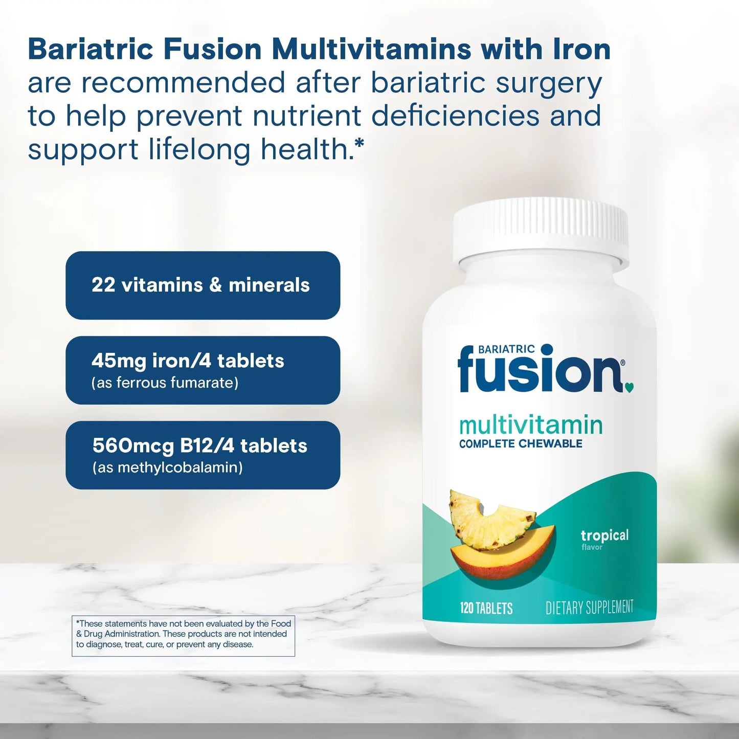 Bariatric Fusion Bariatric Multivitamin with Iron Complete Chewable | Tropical Flavor | Post Bariatric Vitamins Bariatric FusionBuy Supplements Australia