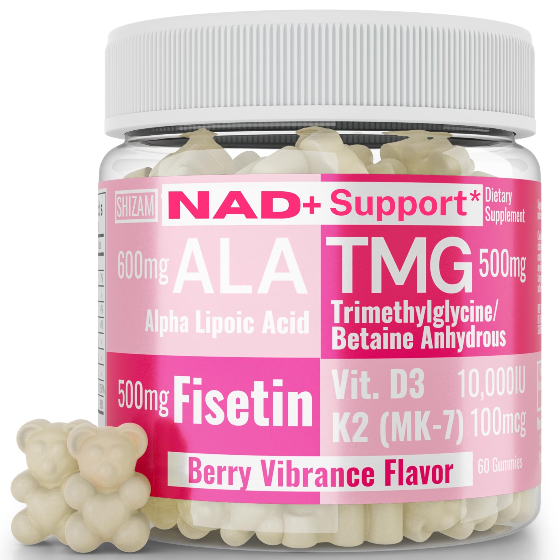 SHIZAM TMG Betaine Alpha Lipoic Acid ALA D3 Fisetin Gummies, Tri-Methylglycine trimethylglycine R-Alpha NAD+ Plus + HCL Supplements, Mitochondrial Senolytic Activator, NR Capsules Powder 600mg 1000mg SHIZAMBuy Supplements Australia