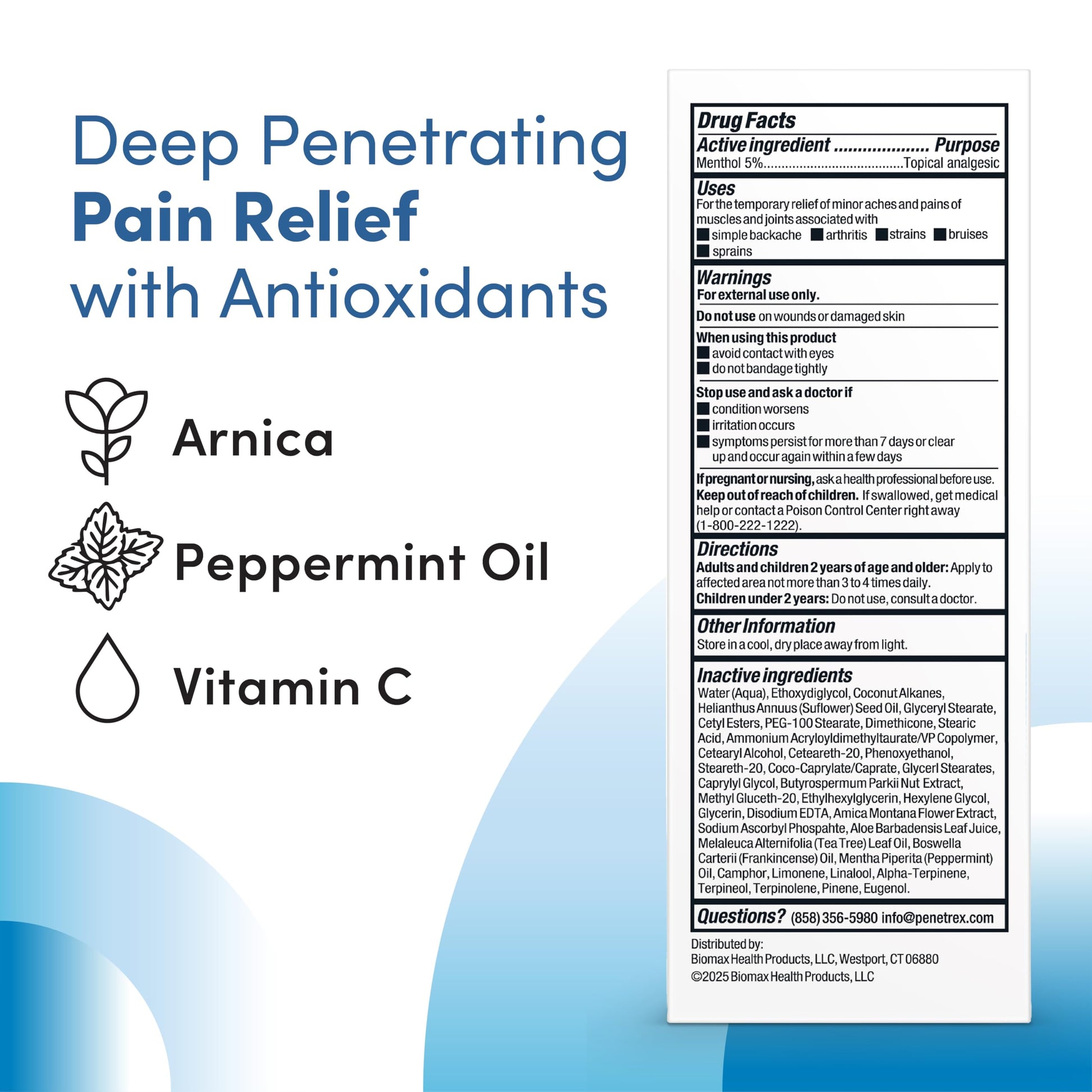 Penetrex Advanced Joint & Muscle Pain Relief Cream, 2 Oz - Natural Menthol 5% External Analgesic with A Blend of Antioxidants: Arnica, Peppermint Oil & Vitamin C PenetrexBuy Supplements Australia