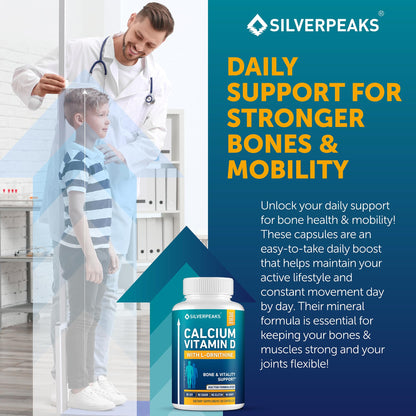 Calcium Supplement with Vitamin D3 and Zinc for Bone Health – Supports Bone Strength & Density – Gentle Non-Constipating Mineral & Amino Acids Blend for Women & Men - 60 Capsules (30 Day Supply) SILVERPEAKSBuy Supplements Australia