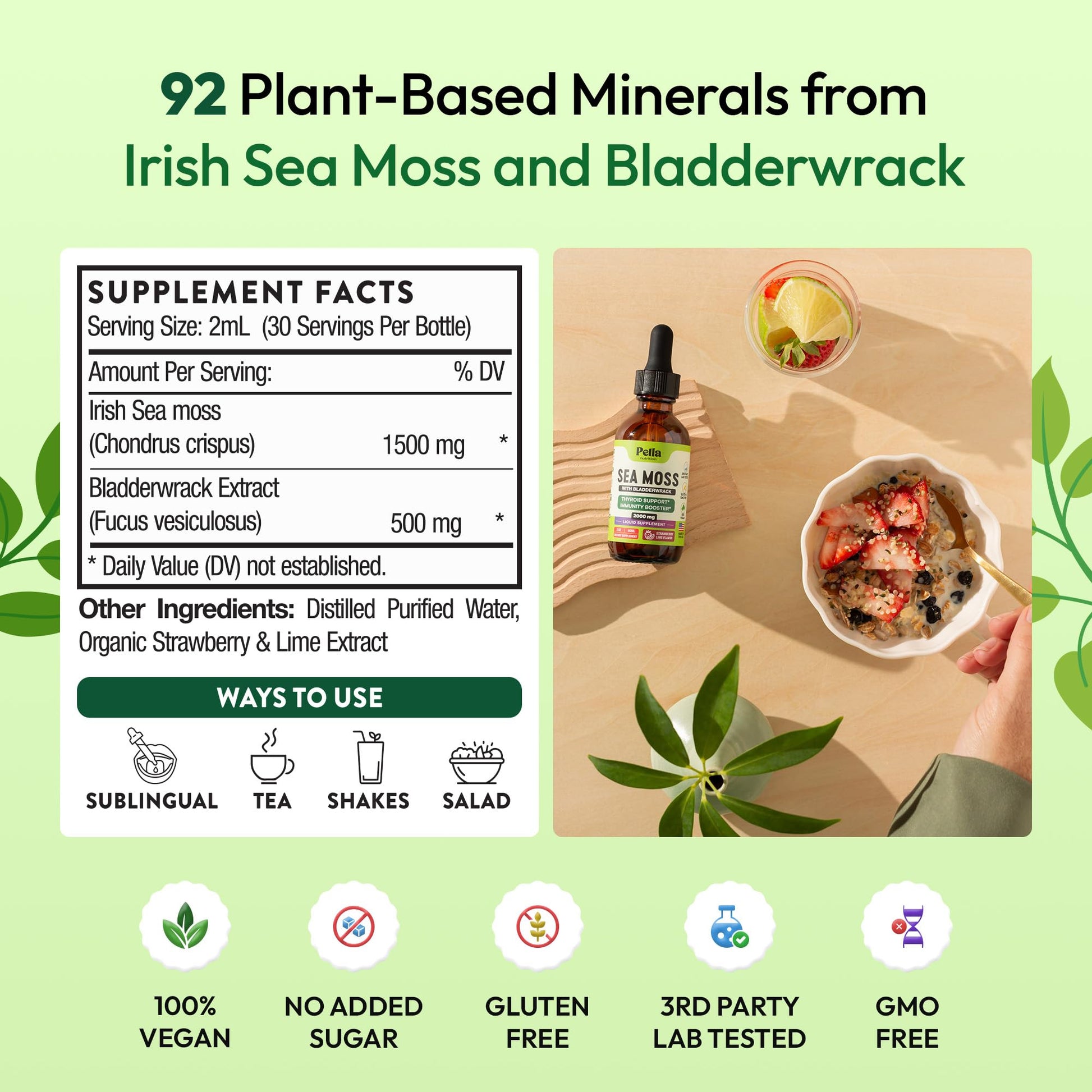 Pella Nutrition Sea Moss Drops with Bladderwrack – 4X Faster Absorption Than Irish Sea Moss Gel Superfood, Gummies, and Capsules – Digestive & Immune Support Supplement (Strawberry Lime, 60mL) Pella NutritionBuy Supplements Australia