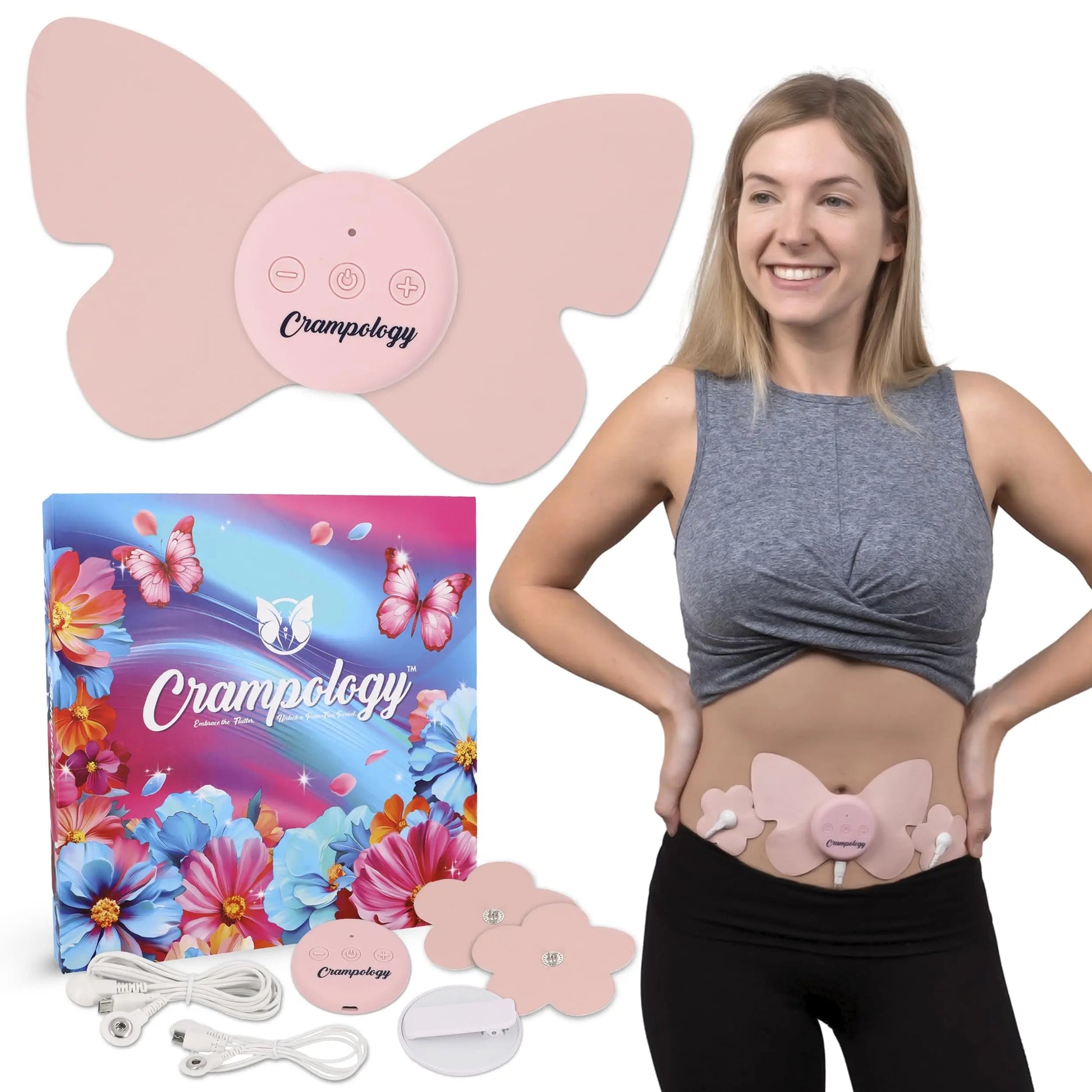 Crampology Relief Pink-Period Cramps Pain Relieving Device, Cramp Massager for Menstrual and Lower Back Ache, Reduces Endometriosis Discomfort, PMS TENS Unit, Wireless or Wired, Natural Cycle Support CrampologyBuy Supplements Australia