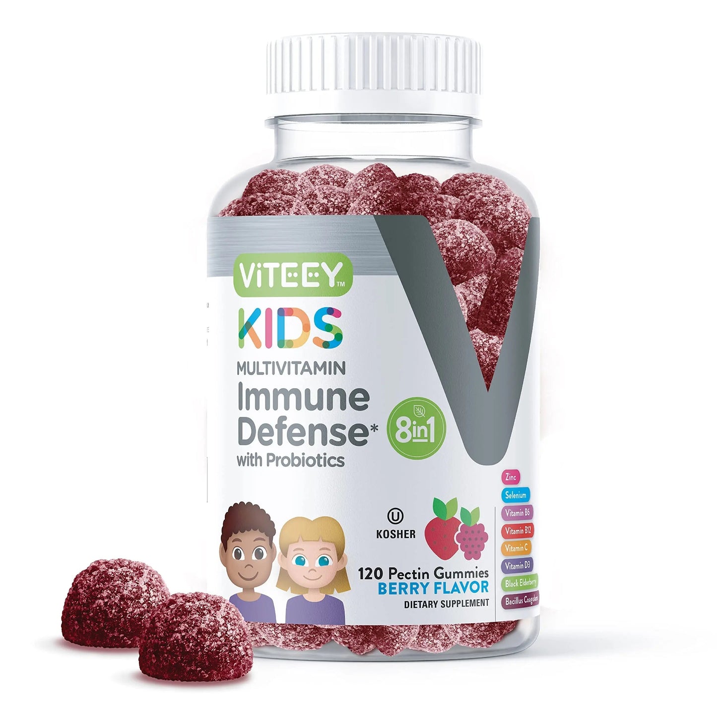 Viteey Kids Multivitamin Gummies with Probiotics - 8-1 Kids Vitamins for Immune Health Support with Vitamin C, D3, B12, B6 Viteey