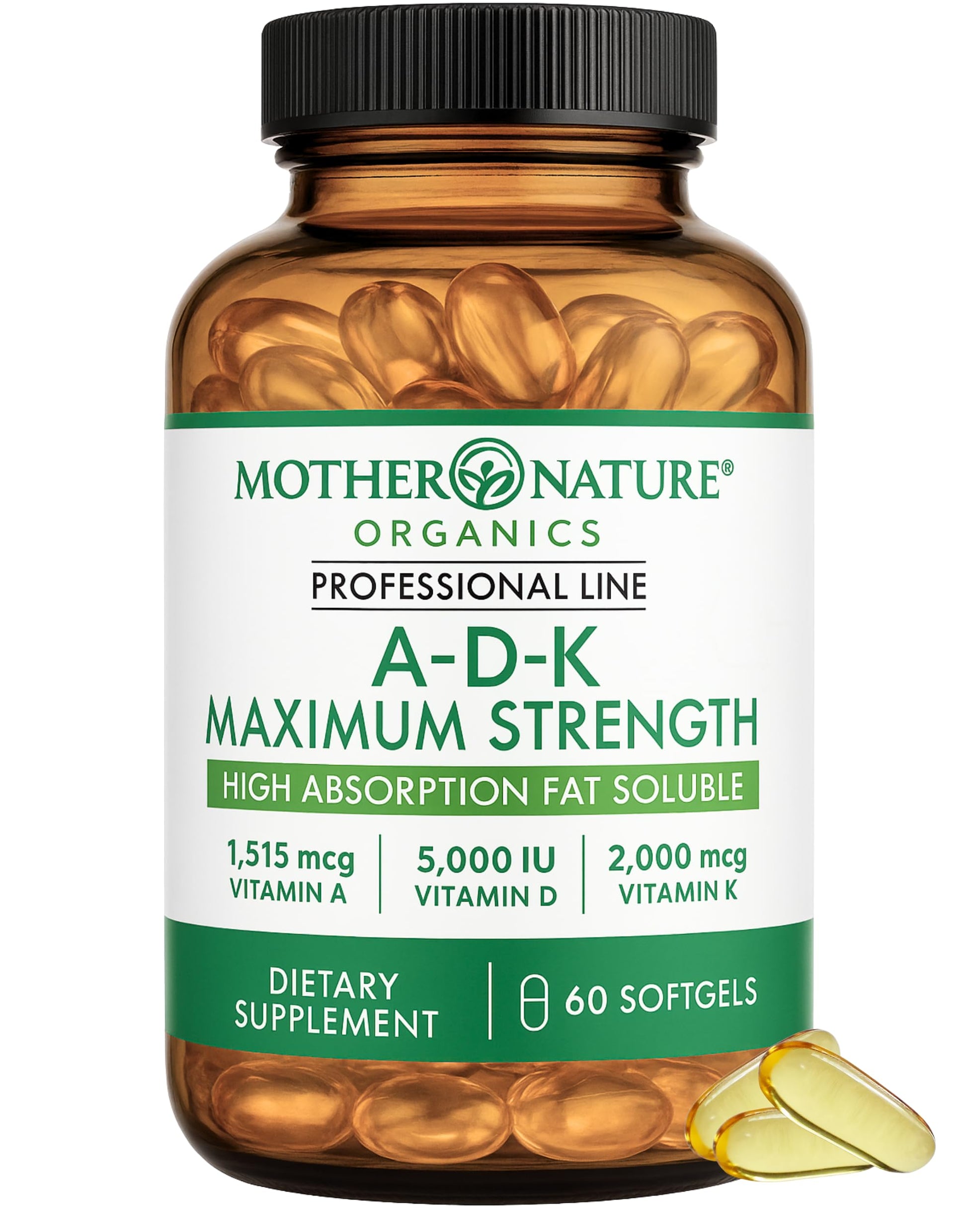 ADK Vitamin Supplement - 5000 IU Vitamin D3 + A & K2 MK-7 - High Absorption for Bone, Heart & Immune Support - Non-GMO (60 Softgels) Mother Nature Organics Superfoods for Organic LivingBuy Supplements Australia