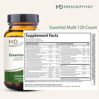 MD Prescriptives - Essential Multi (Delayed Release) - Multivitamin Mineral Complex Supplement for Enhanced Hormone Support - 120 Capsules MD PrescriptivesBuy Supplements Australia