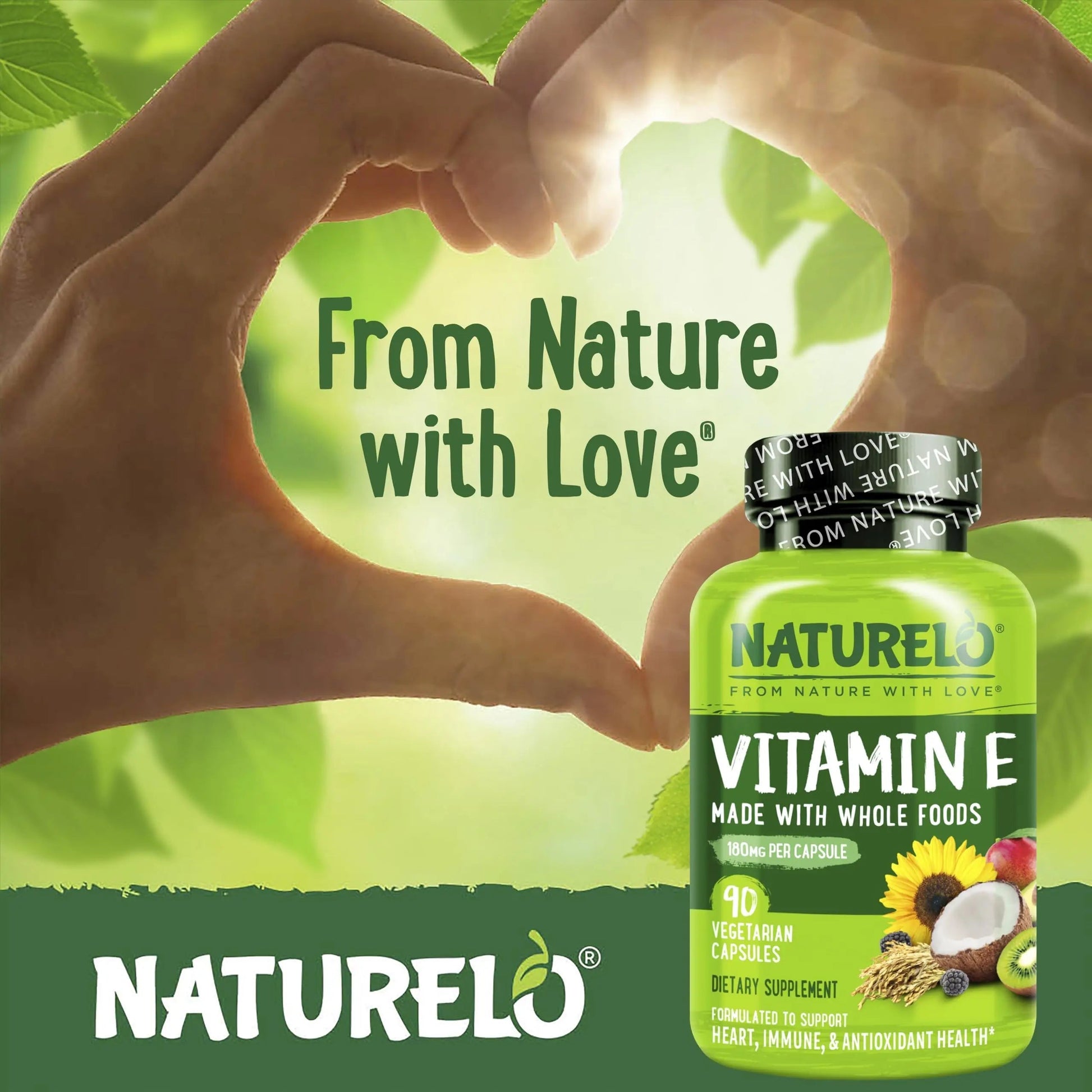 NATURELO Vitamin E Capsules 180 mg - 90 Vegan Capsules | Supports Skin, Hair, and Nails | Immune and Eye Health | NATURELOBuy Supplements Australia