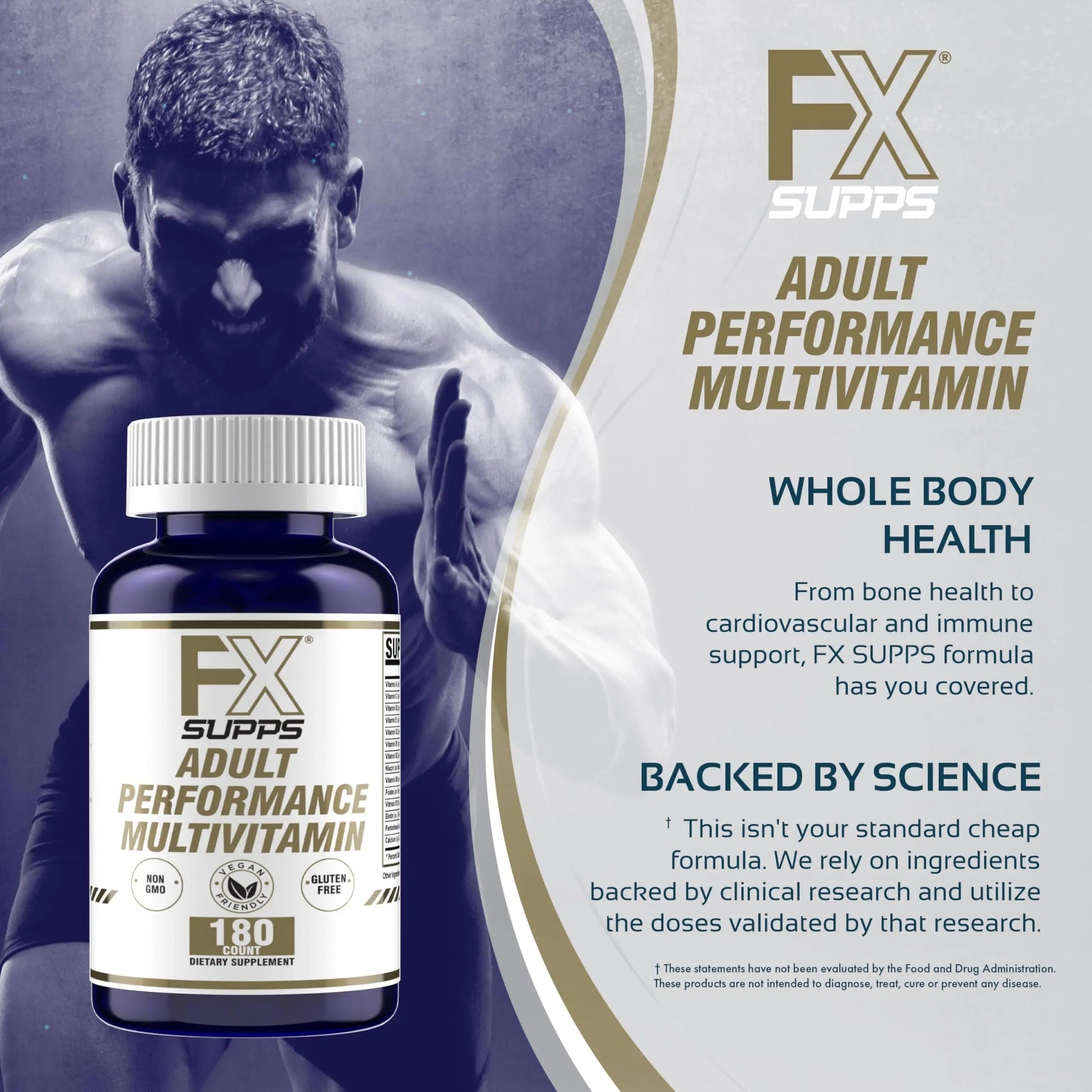 FXSUPPS Performance Multi-Vitamin with Amino Acids, Beta-Alanine and L-Carnitine, Enhanced Performance and Recovery, 180 Tablets FXSUPPSBuy Supplements Australia