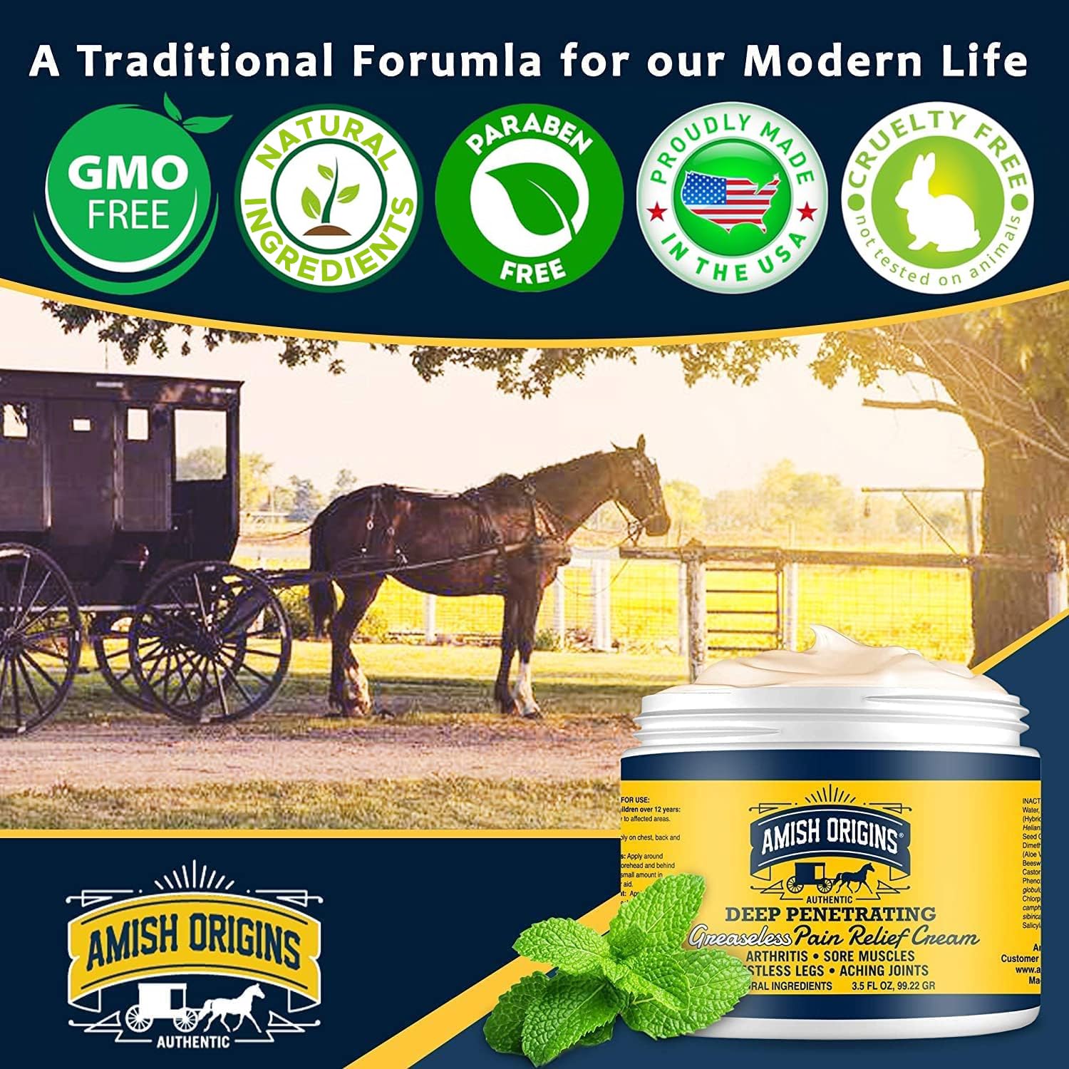 Amish Origins Arthritis Pain Relief Cream - 7 oz - Maximum Strength Deep Penetrating for Joint, Muscle, Knee, Back, Feet, Hand, Ankle, Aches, Neuropathy Amish OriginsBuy Supplements Australia