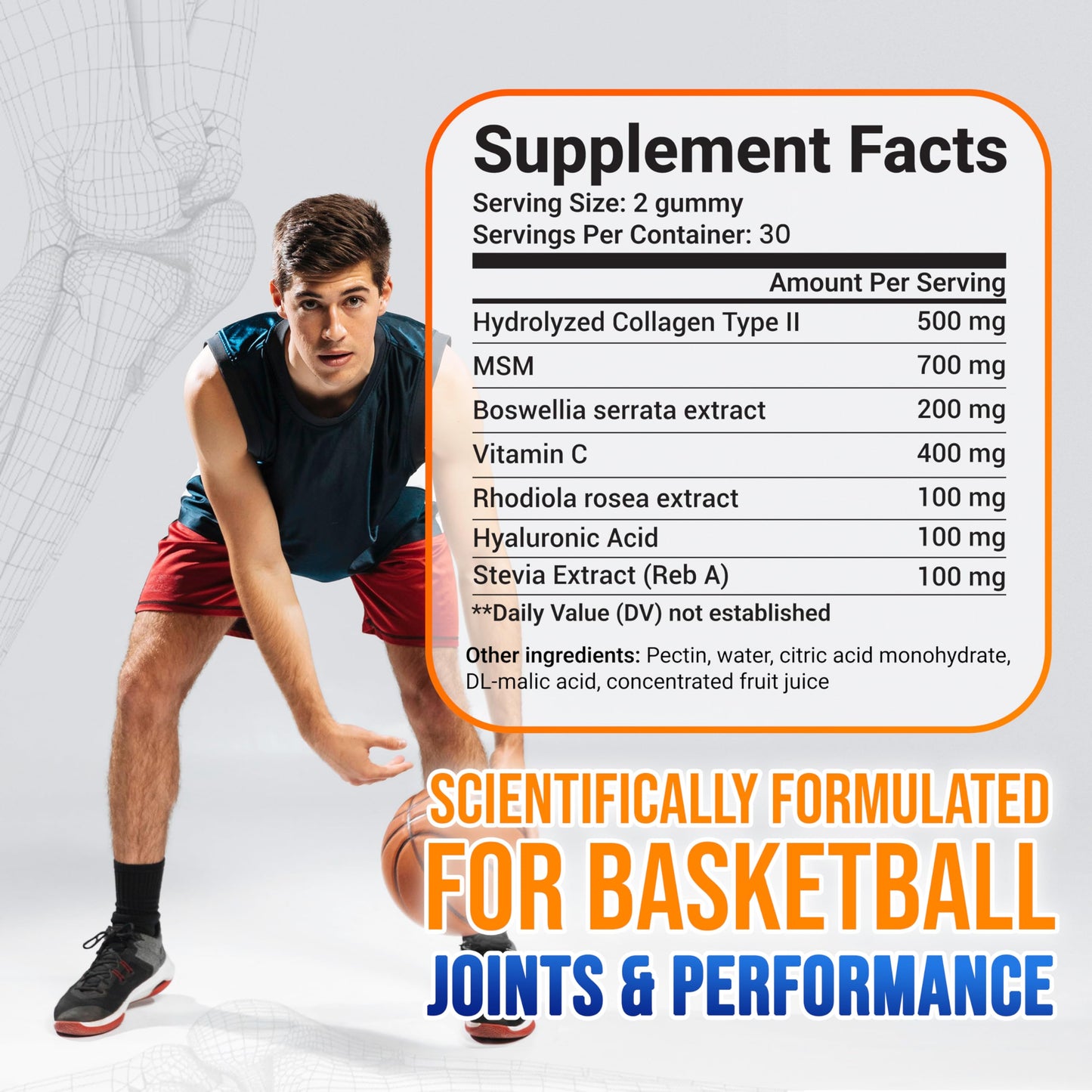 MYRELI Hydrolyzed Collagen Type II 500mg, MSM 700mg, Boswellia 200mg, Vitamin C 400mg, Rhodiola 100mg, Hyaluronic Acid 100mg, Joint Mobility, Flexibility, Basketball Athletes, Vegan, Non GMO, 60 Gummy MYRELIBuy Supplements Australia