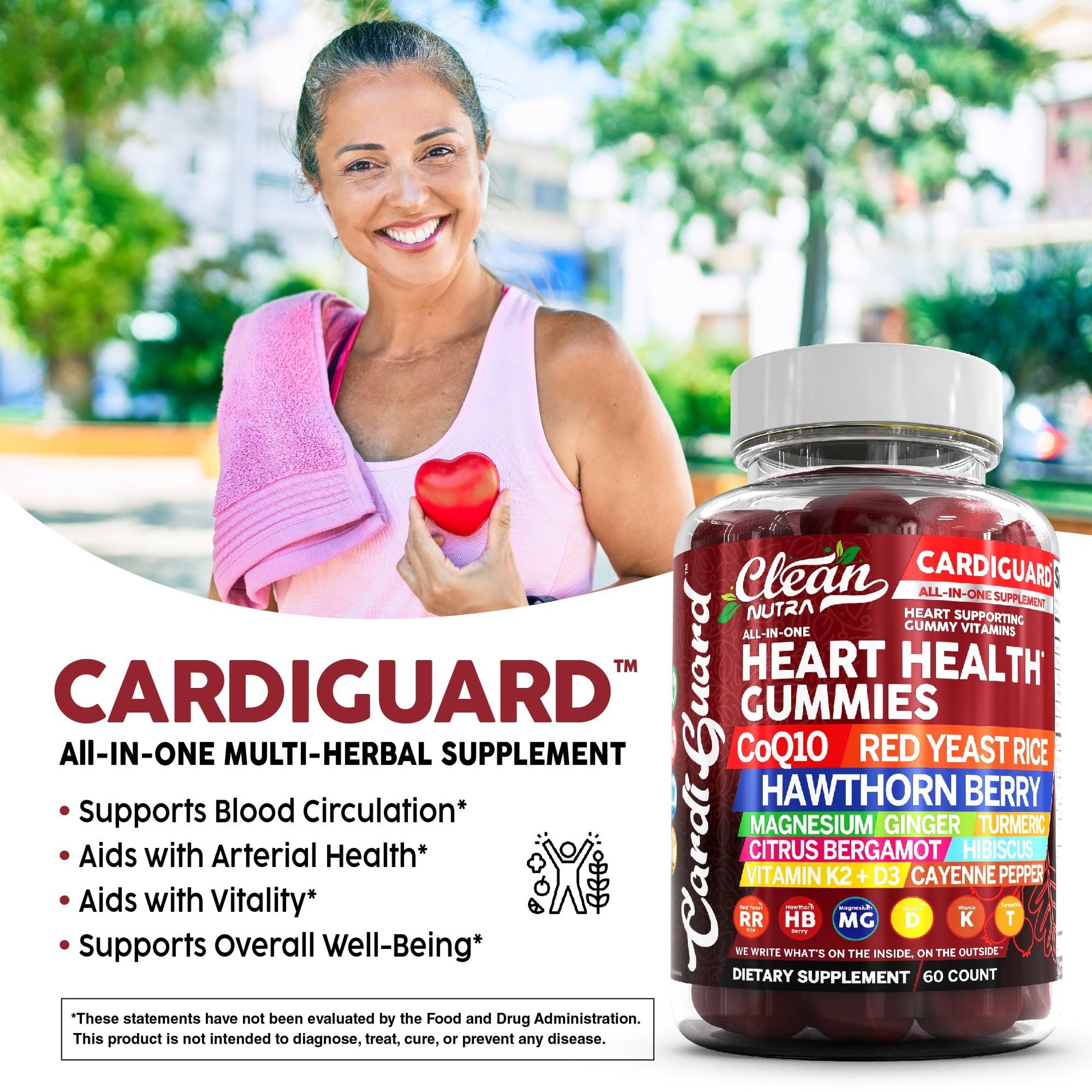 Clean Nutraceuticals Coq10 Gummies | Red Yeast Rice Hawthorn Berry Ginger Turmeric Citrus Bergamot Hibiscus Vitamin K2+D3 Magnesium Glycinate Cayenne Pepper Fenugreek Orange Flavor CardiGuard Clean NutraceuticalsBuy Supplements Australia
