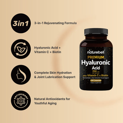 NatureBell 2 Pack Plant Based Hyaluronic Acid Supplements 250mg with 25mg Vitamin C NatureBellBuy Supplements Australia