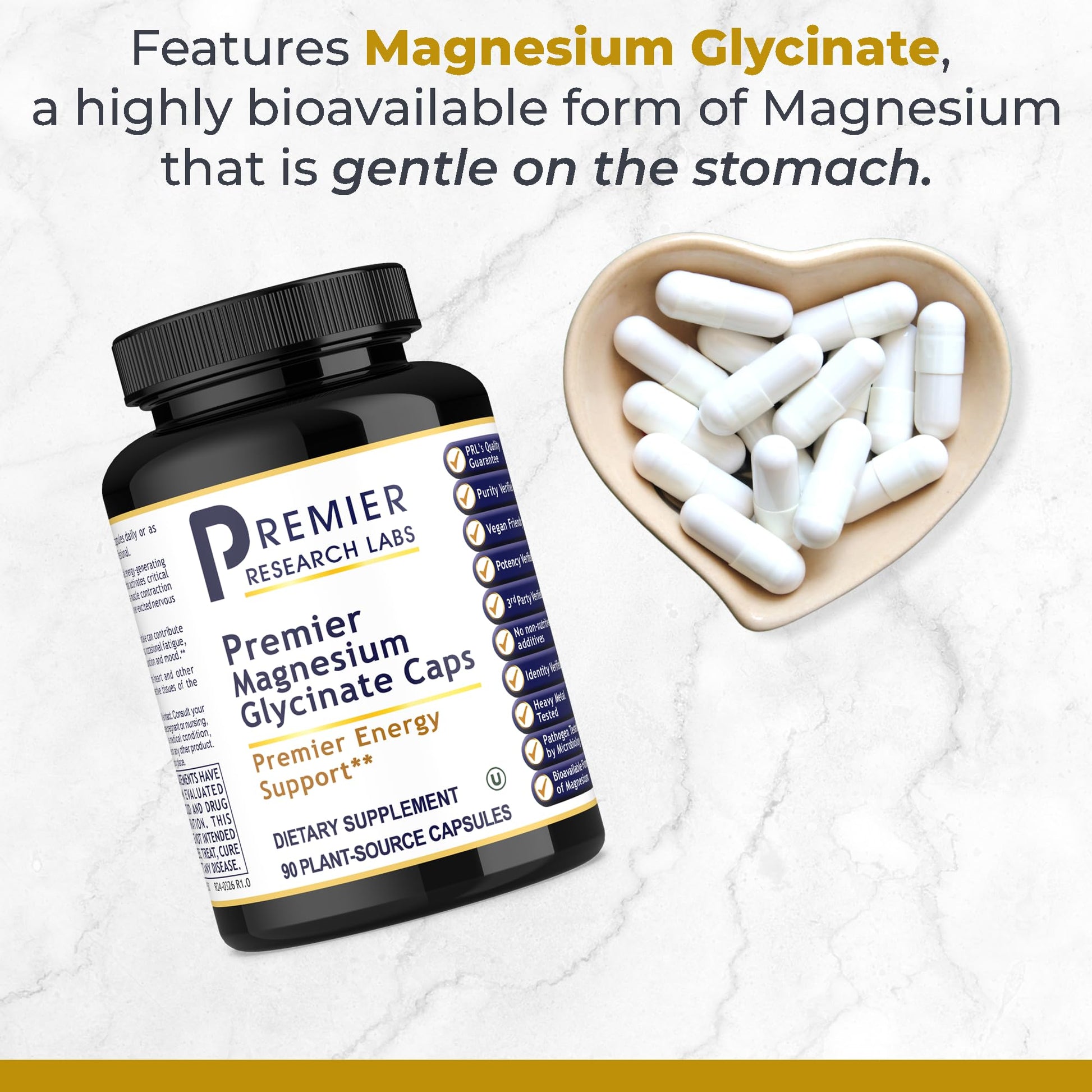 Premier Research Labs Magnesium Glycinate Supplement - Pure Magnesium, High Absorption, Supports Sleep Quality, Chelated, Vegan, Third Party Tested, Premier Energy Support - 90 Capsules Premier Research LabsBuy Supplements Australia