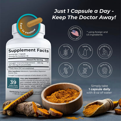 PUREHEALTH RESEARCH Curcumin Extract - High Absorption Turmeric Supplement for Robust Immune Support - Joint Support for Overworked Joints and Muscles - Powered by Curcugen x39 Bioavailable - 1 Bottle PUREHEALTH RESEARCHBuy Supplements Australia