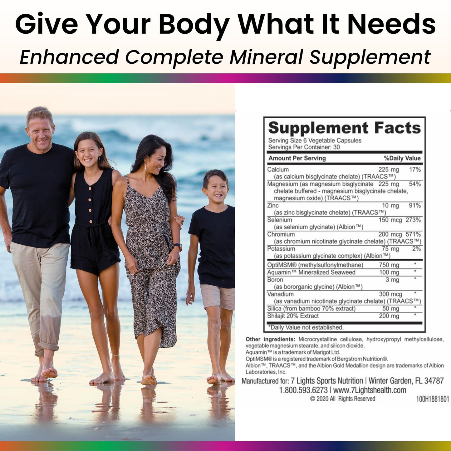 Living Stones, Complete Mineral Supplement with Zinc, Calcium, Magnesium, Selenium, Trace Minerals, No Added Iron, with MSM (Organic Sulfur) and Shilajit, Premium Absorption (30-Day Supply - 180 Caps) 7 LightsBuy Supplements Australia