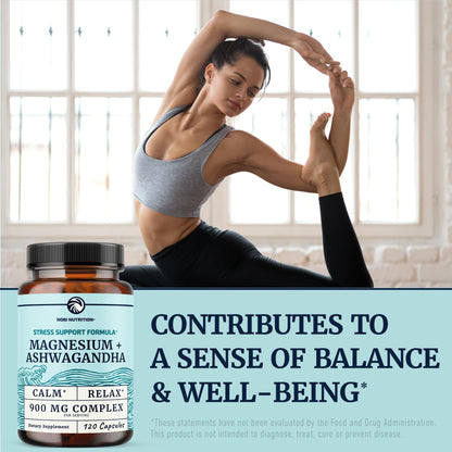 Magnesium Ashwagandha | Calming Magnesium Supplement for Adults | Relax, Rest, Calm Mood & Sleep Support | Mag Citrate & Oxide 400 mg + Ashwagandha 500 mg