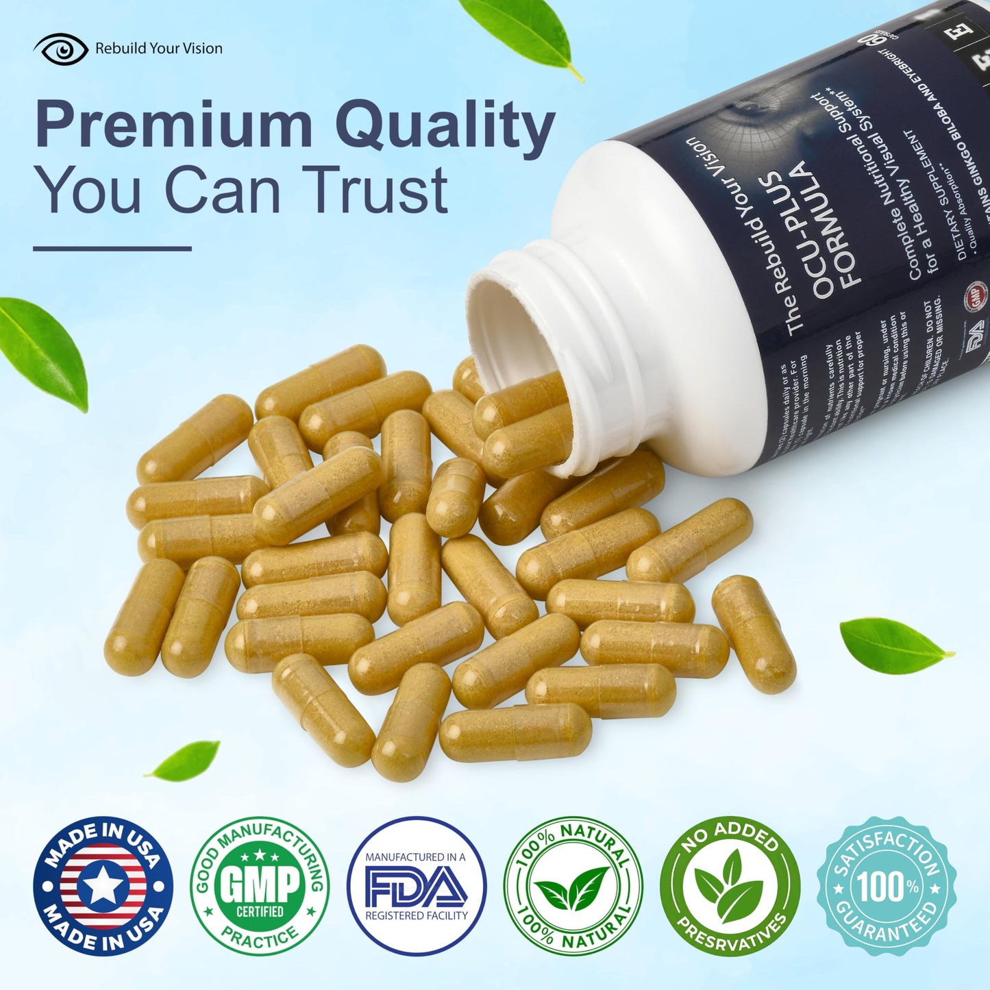 Rebuild Your Vision Ocu-Plus Formula – Eye Health Supplement with Lutein & Zeaxanthin – Supports Visual Clarity, Night Vision & Macular Health – with Bilberry, Ginkgo Biloba & NAC – 60 Capsules Rebuild Your VisionBuy Supplements Australia