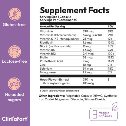 Climafort 60 Day Supply | Menopause Relief Pills | Natural Relief for Hot Flashes, Night Sweats, Mood Swings & Hormone Balance | Hops, Vitamins, and Minerals | 1 Capsule Daily ClimafortBuy Supplements Australia