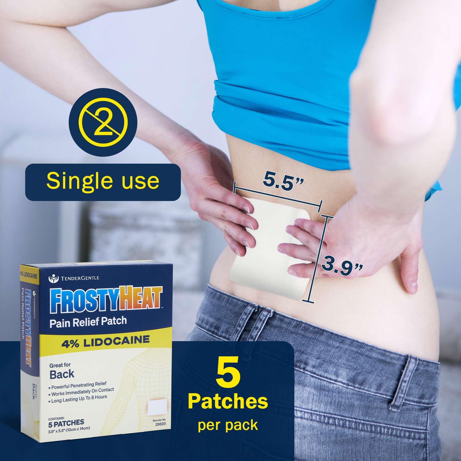 TenderGentle Four Percent Lidocaine Patches - 30 Back Pain Relief Patches with 4% Lidocaine for Aches, Muscle and Joint Discomfort - 3.9" x 5.5" Back, Shoulder, and Neck Pain Patch TenderGentleBuy Supplements Australia