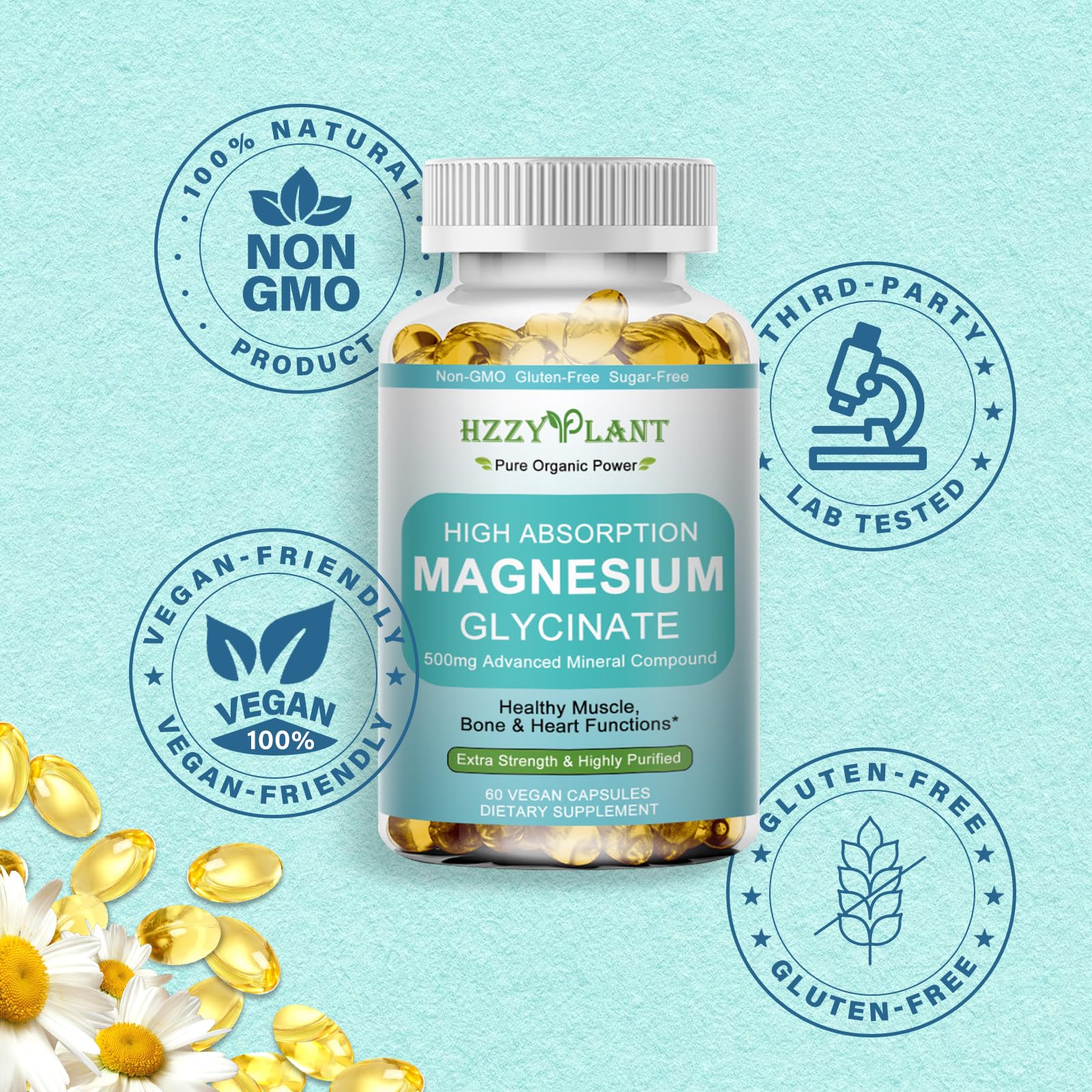 Magnesium Glycinate 500mg Softgels, High Absorption Magnesium Supplement Softgel Capsules for Muscle, Heart, Sleep & Bone Support, Stress Relief, Nerve Health & Metabolism, Non-GMO, 2 Month Supply HZZYPLANTBuy Supplements Australia