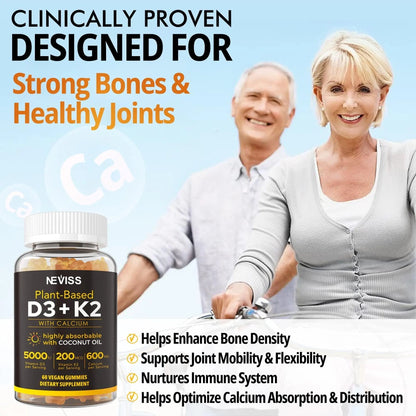 NEVISS 50+ Daily Gummy Multivitamin Algae Omega 3 & Calcium, CoQ10, Magnesium + Vitamin D3 5000IU Gummies 125mcg with Calcium 600mg, K2(MK7) 200mcg NEVISSBuy Supplements Australia