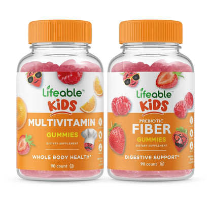 Lifeable Multivitamin Kids + Prebiotic Fiber Kids, Gummies Bundle - Great Tasting, Vitamin Supplement Lifeable