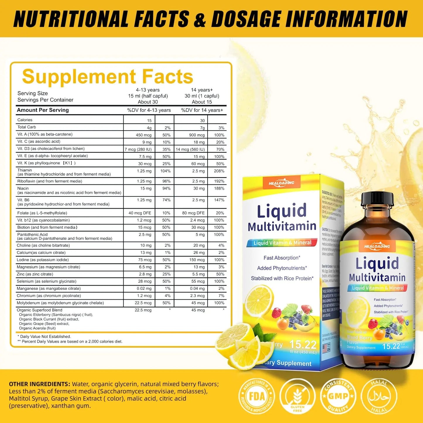 HEALOADING Nutritious Liquid Multivitamin for Women：Liquid Multi Vitamin with Amino Acids Zinc Selenium Mixed Fruit Flavor HEALOADINGBuy Supplements Australia
