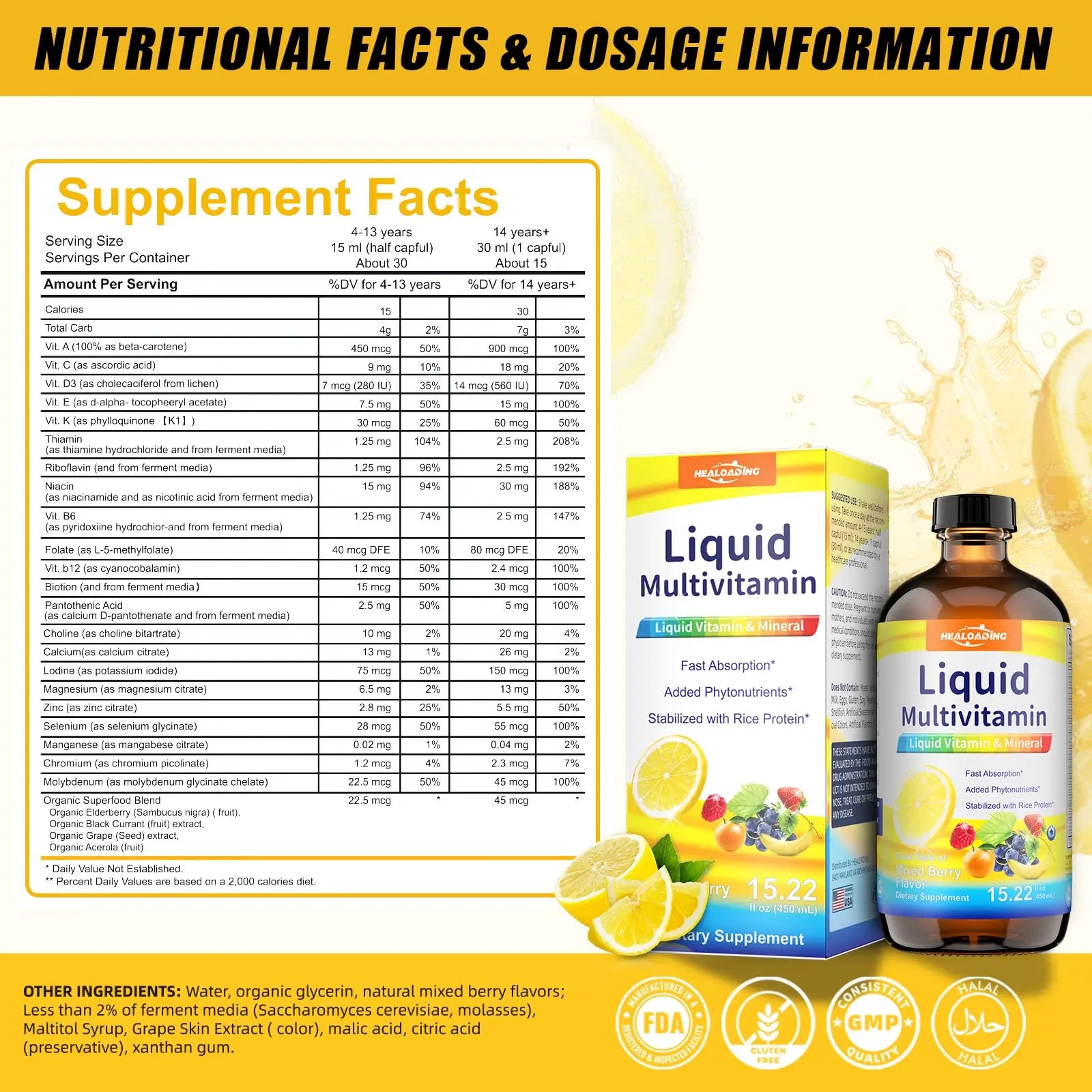 HEALOADING Nutritious Liquid Multivitamin for Women：Liquid Multi Vitamin with Amino Acids Zinc Selenium Mixed Fruit Flavor HEALOADINGBuy Supplements Australia