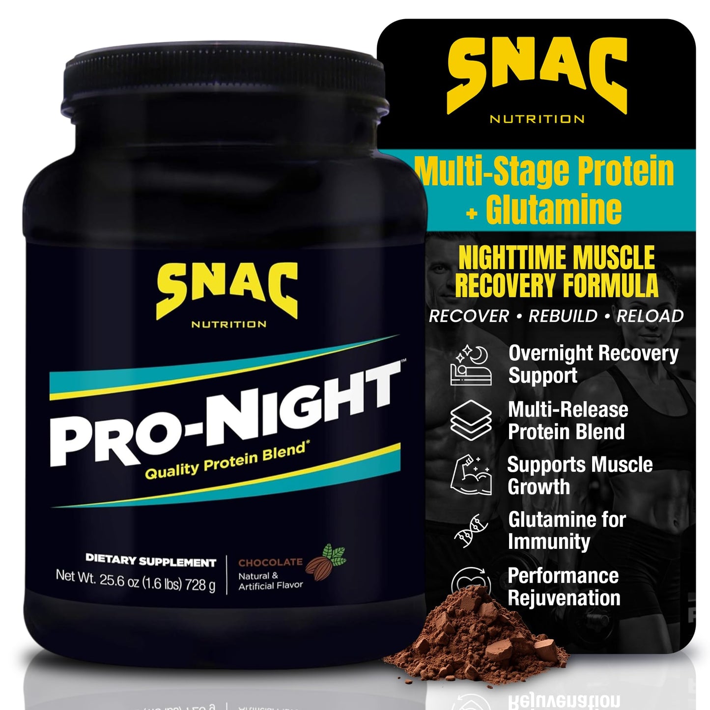 SNAC Pro-Night Protein Powder Blend - Quality Protein Powder for Men and Women, Nighttime Recovery, High Protein Supplement, Supports Muscle Repair, 26g Protein per Serving, Chocolate Flavor, 1.6 lbs SNACBuy Supplements Australia