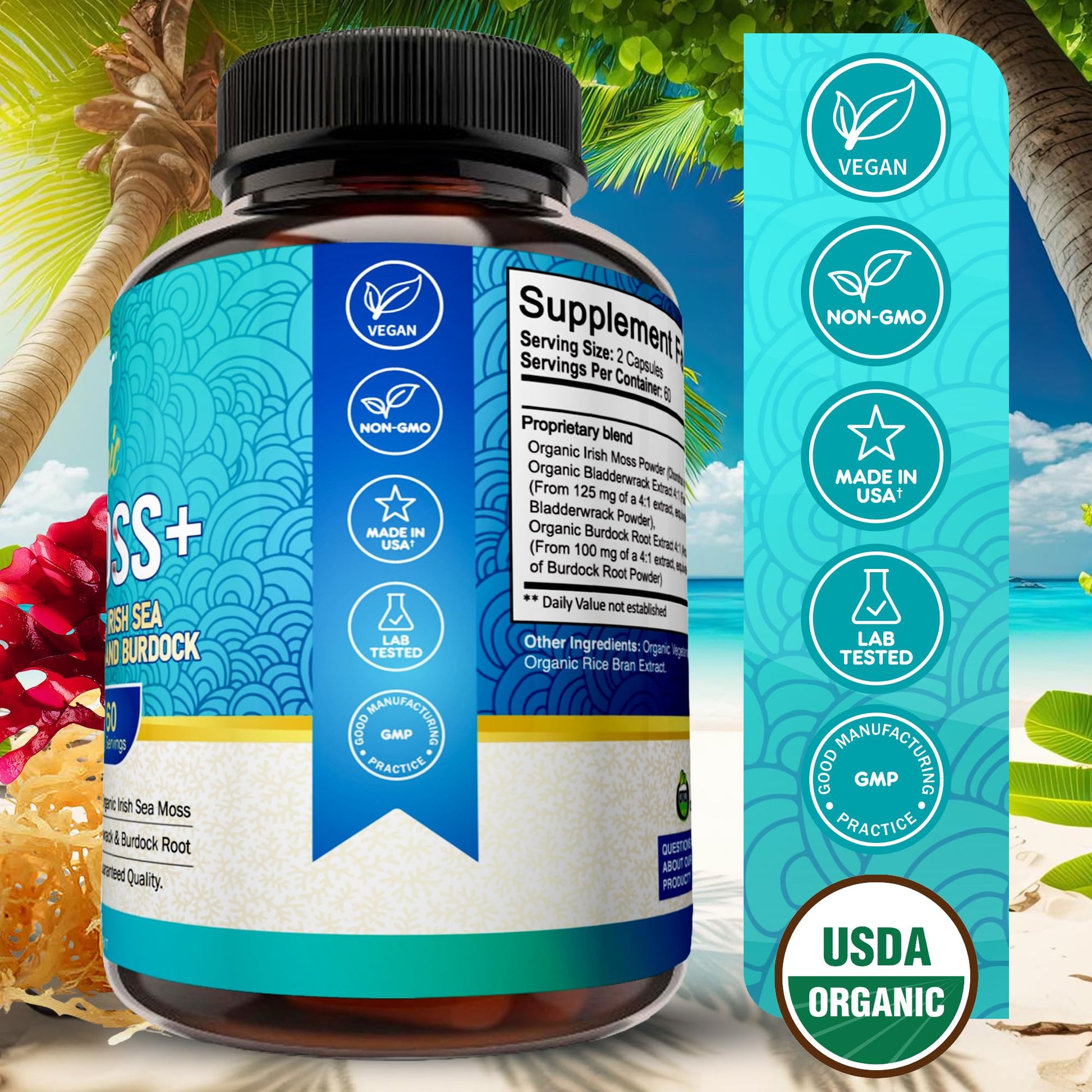 NutriFlair Organic Sea Moss 1600mg, 120 Capsules Plus Bladderwrack & Burdock - Prebiotic Super Food - Immune System & Digestive Health - Thyroid, Healthy Skin, Keto Detox, Gut NutriFlairBuy Supplements Australia