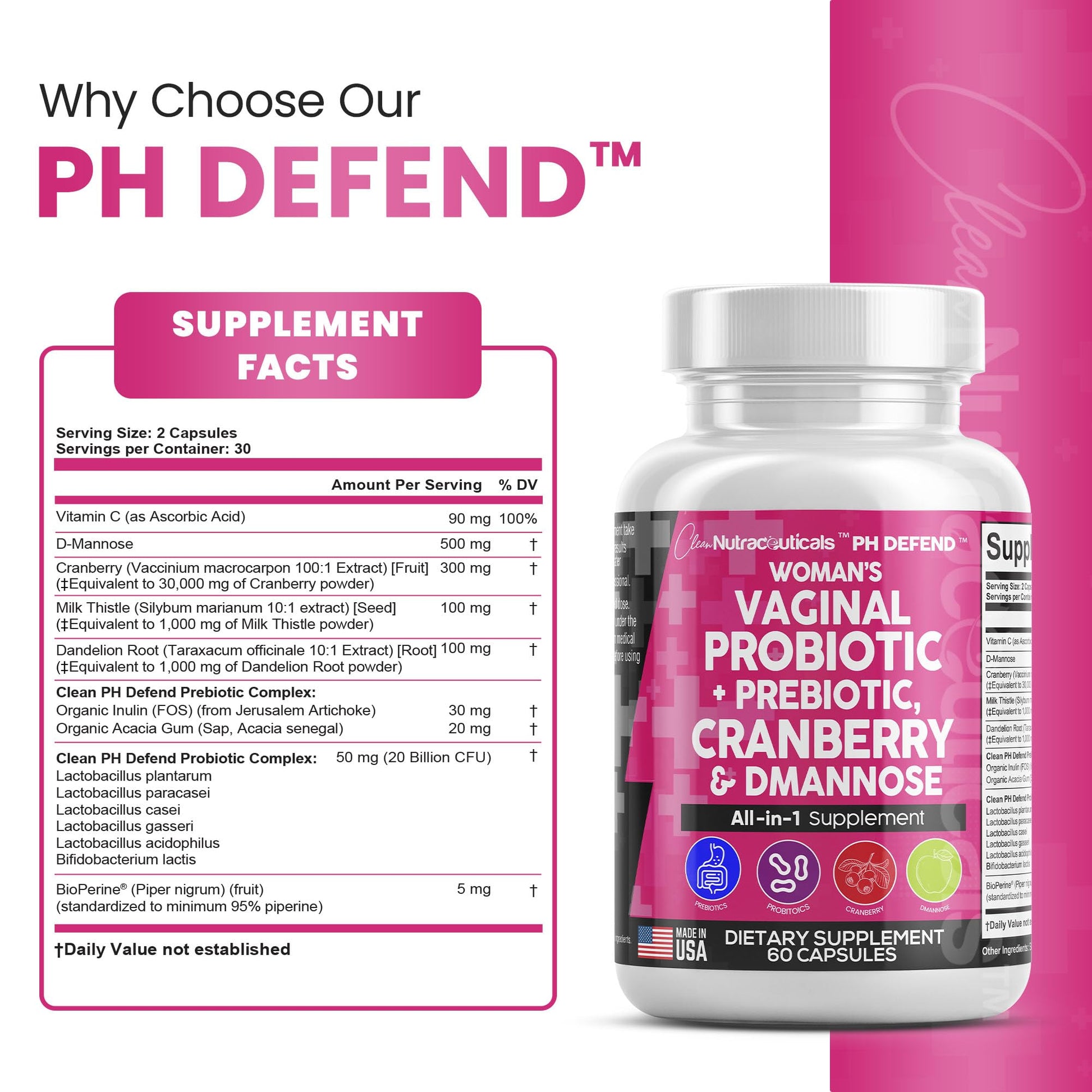 Vaginal Probiotics For Women + Prebiotics 20 Billion Cranberry Pills 30,000mg w/ D-Manno Clean NutraceuticalsBuy Supplements Australia