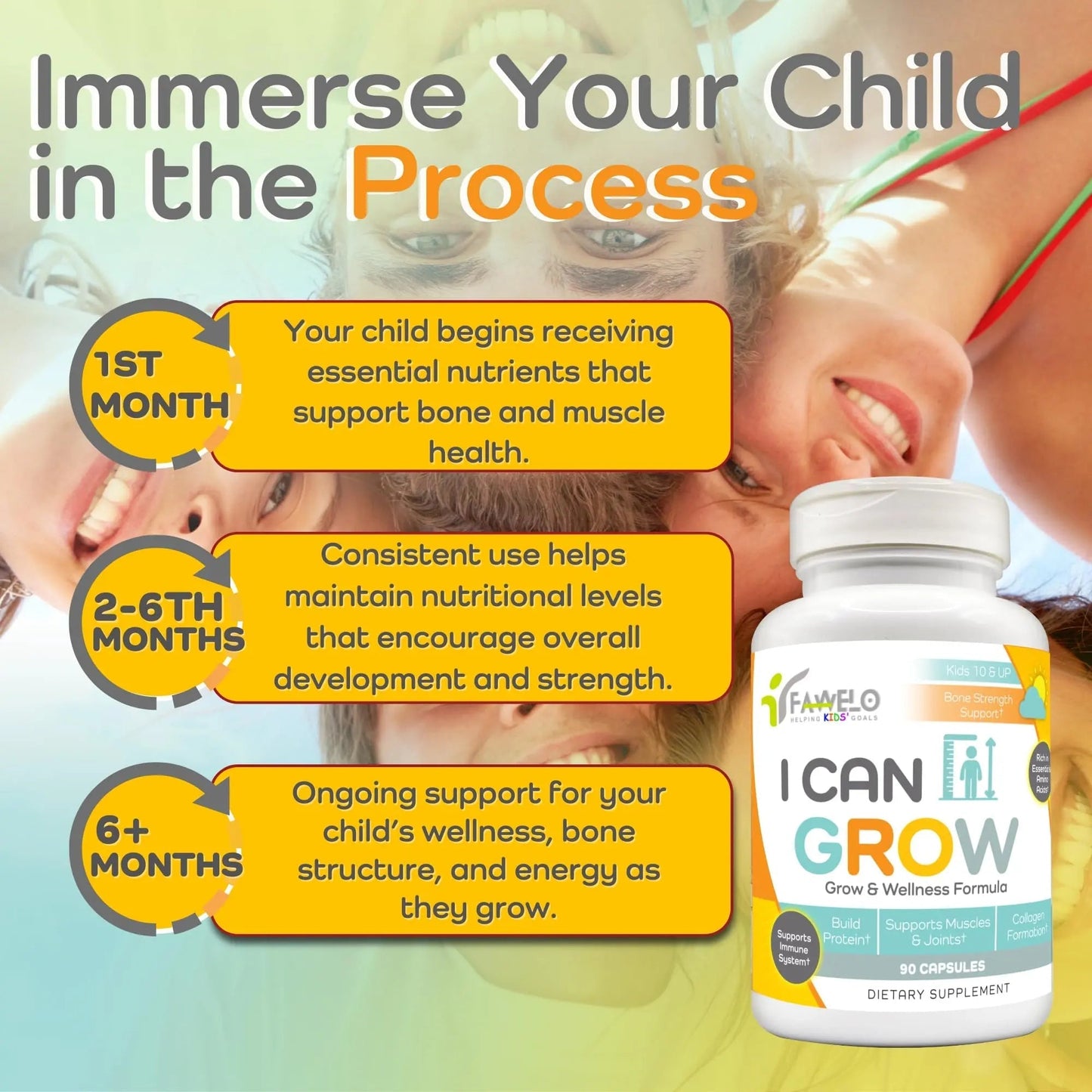 Fawelo I Can Grow Day-Time for Kids 10+ & Teens | Growth & Development Support with L-Arginine, Colostrum, Calcium, D3, Magnesium, Zinc | FaweloBuy Supplements Australia