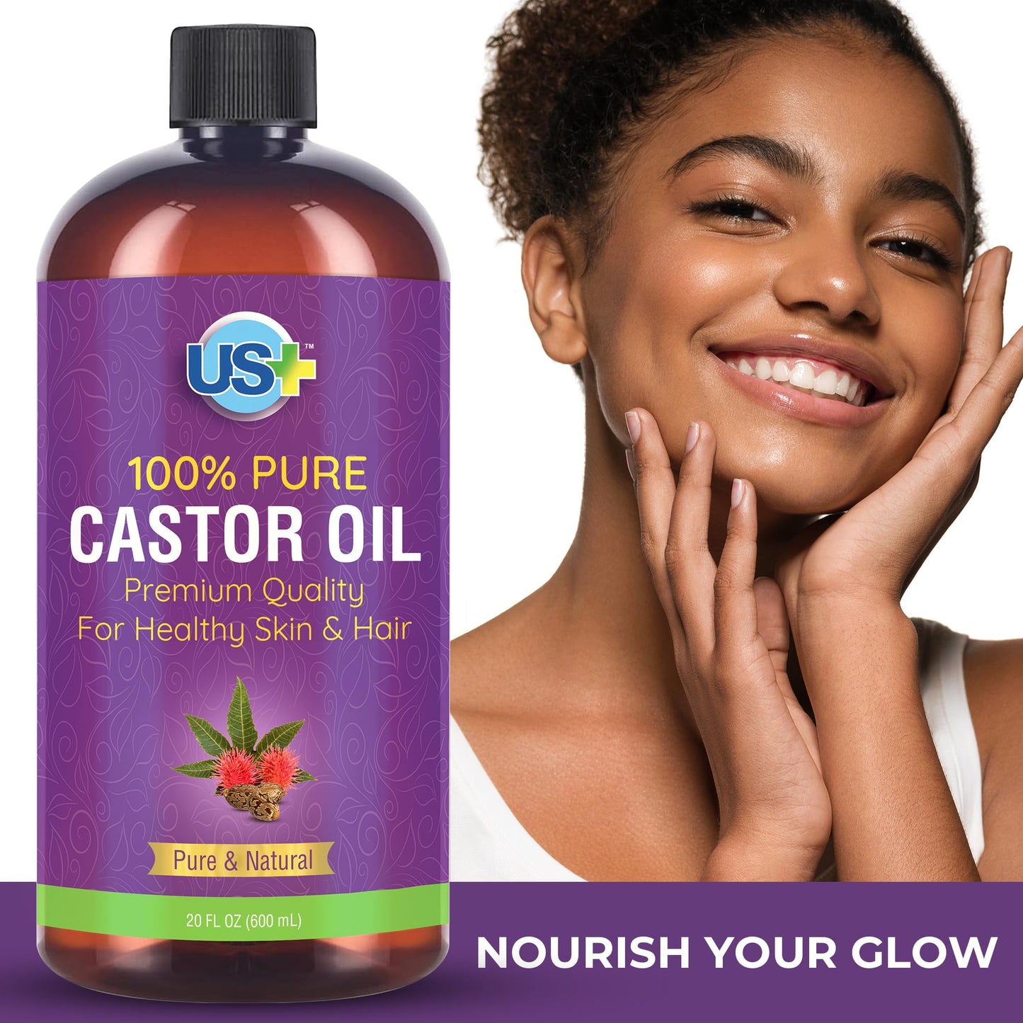 Us+ 20oz 100% Pure Castor Oil - Cold-pressed, Unrefined, Hexane-free - USP Grade - Premium Quality Us+Buy Supplements Australia