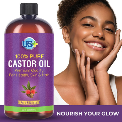 Us+ 20oz 100% Pure Castor Oil - Cold-pressed, Unrefined, Hexane-free - USP Grade - Premium Quality Us+Buy Supplements Australia
