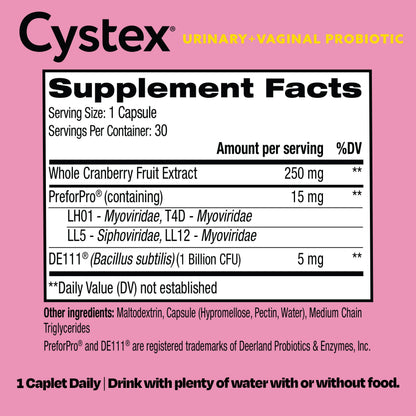Cystex 3-in-1 Urinary Tract Probiotic for Women - Fast-Acting UTI & Yeast Infection Support with Prebiotics, Probiotics, & Cranberry - Supports Vaginal pH & Flora Balance - 30 Capsules CystexBuy Supplements Australia