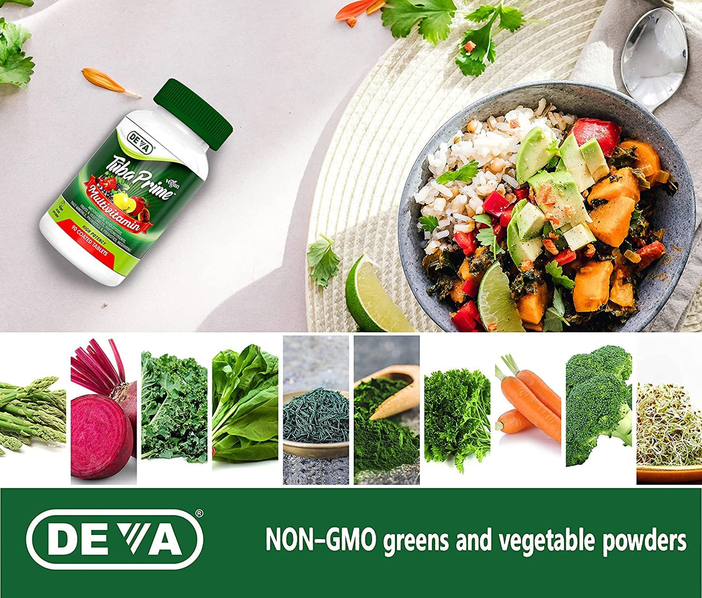 DEVA Tuba Prime Vegan Multivitamin Iron-Free High-Potency Vitamin & Mineral Dietary Supplement Antioxidants, Fruit & Veg Blend, Super Mushrooms, Probiotics, Prebiotics, Seeds, Herbs 90 Tabs 2-Pack DEVABuy Supplements Australia
