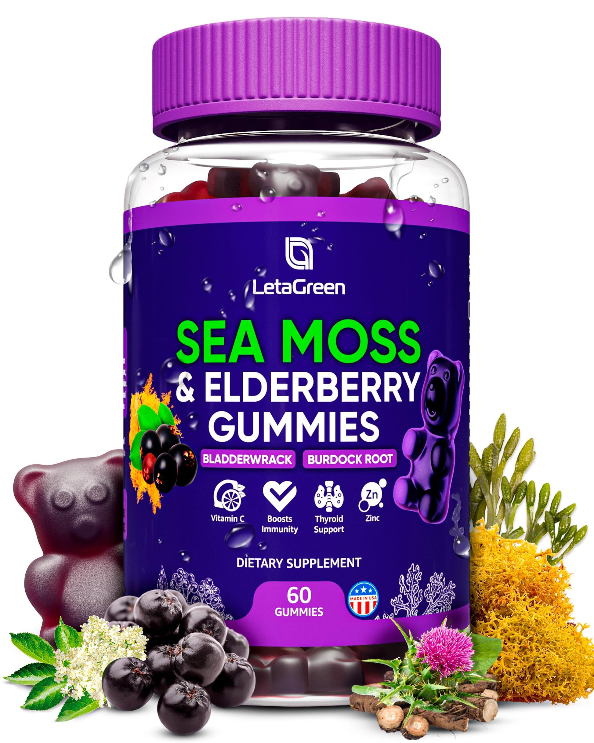LetaGreen Irish Sea Moss Gummies - 60 Vegan Seamoss Gummies Bears LetaGreenBuy Supplements Australia