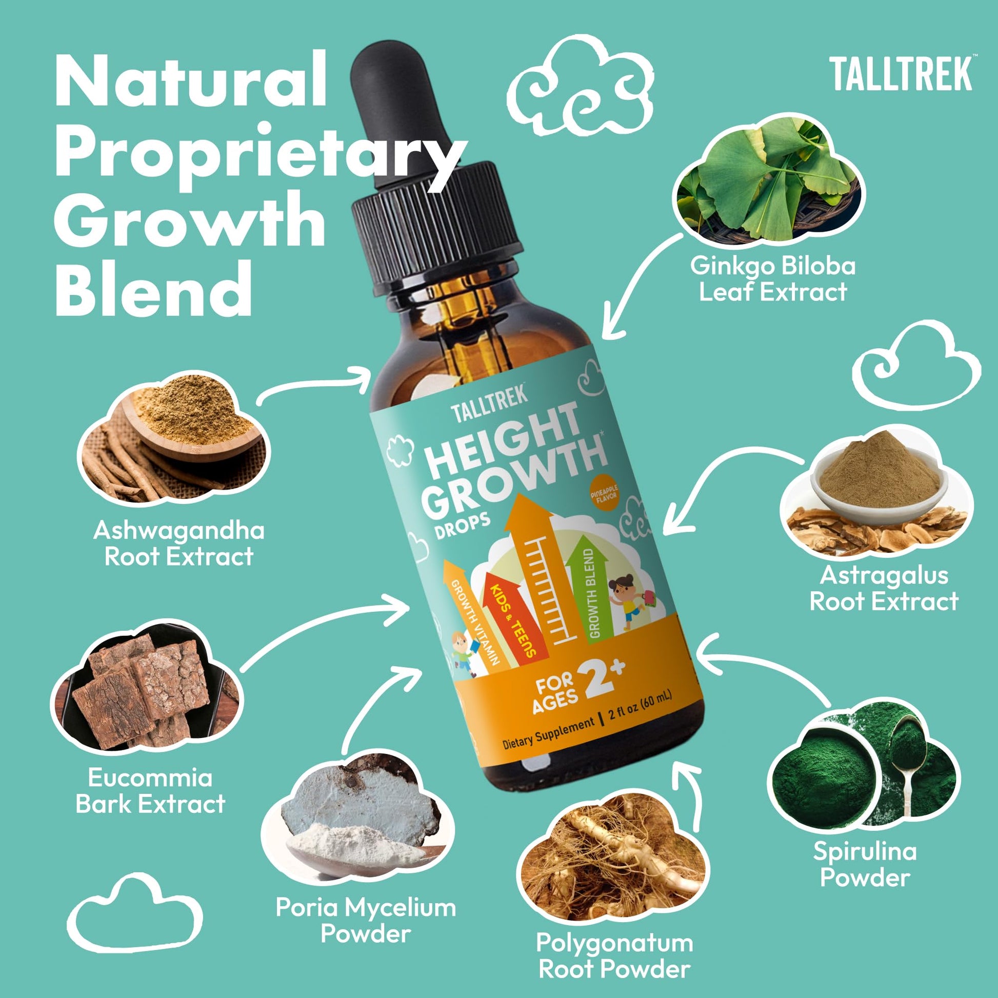 TallTrek Height Growth Supplement Drops for Kids - Teens Bone Growth Height Increase and Maximizer Immune Health Drops with Vitamins D3 K2 Zinc & Calcium - Gluten Free Vegan Pineapple Flavor TallTrekBuy Supplements Australia