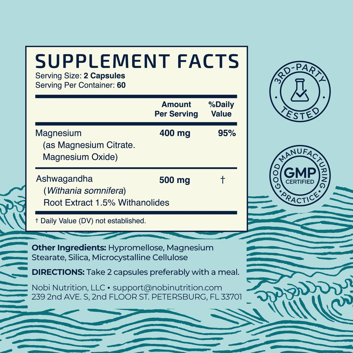 Magnesium Ashwagandha | Calming Magnesium Supplement for Adults | Relax, Rest, Calm Mood & Sleep Support | Mag Citrate & Oxide 400 mg + Ashwagandha 500 mg