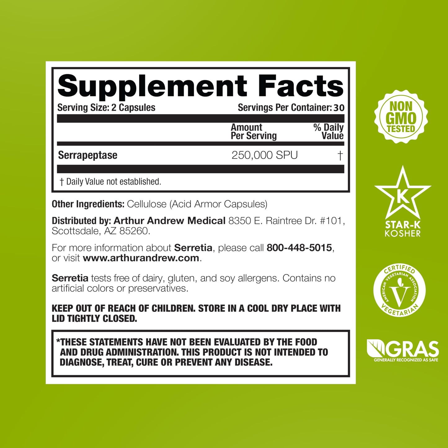 Arthur Andrew Medical, Serretia, Serrapeptase Formula for Muscle and Sinus Support, 60 Capsules Arthur Andrew MedicalBuy Supplements Australia