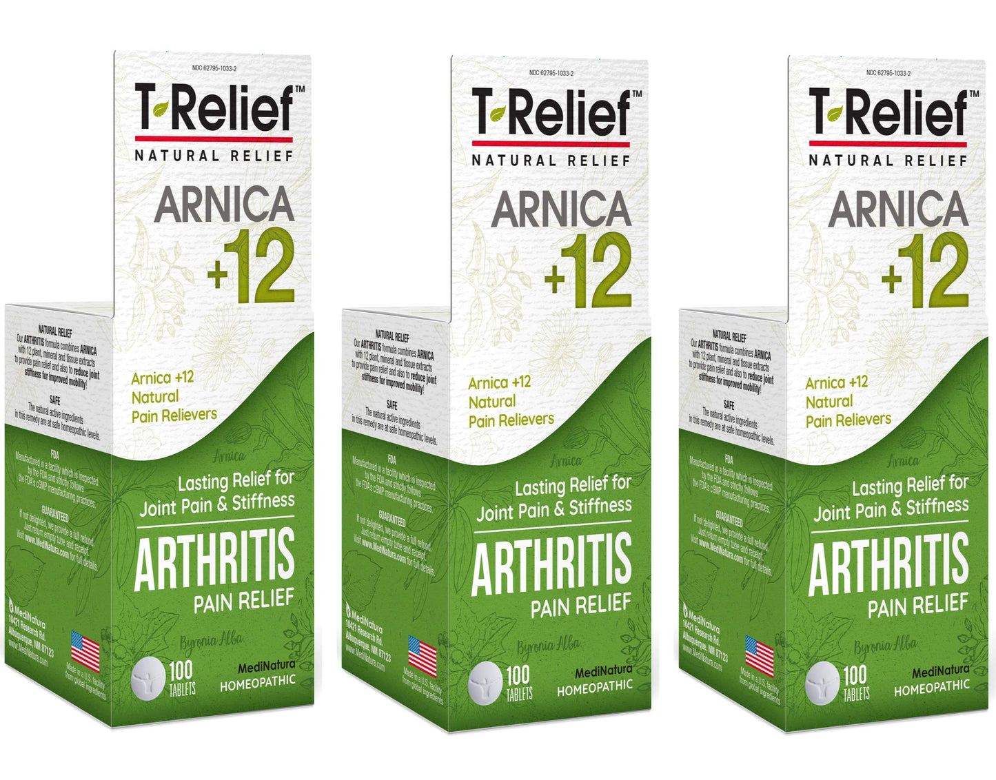 MediNatura T-Relief Extra Strength Arthritis Pain Reliever Arnica +12 Natural Medicines for Joint Soreness Stiffness Aches, Quick Dissolving Pain Relief for Women & Men - 100 Tablets (Pack of 3) MediNaturaBuy Supplements Australia