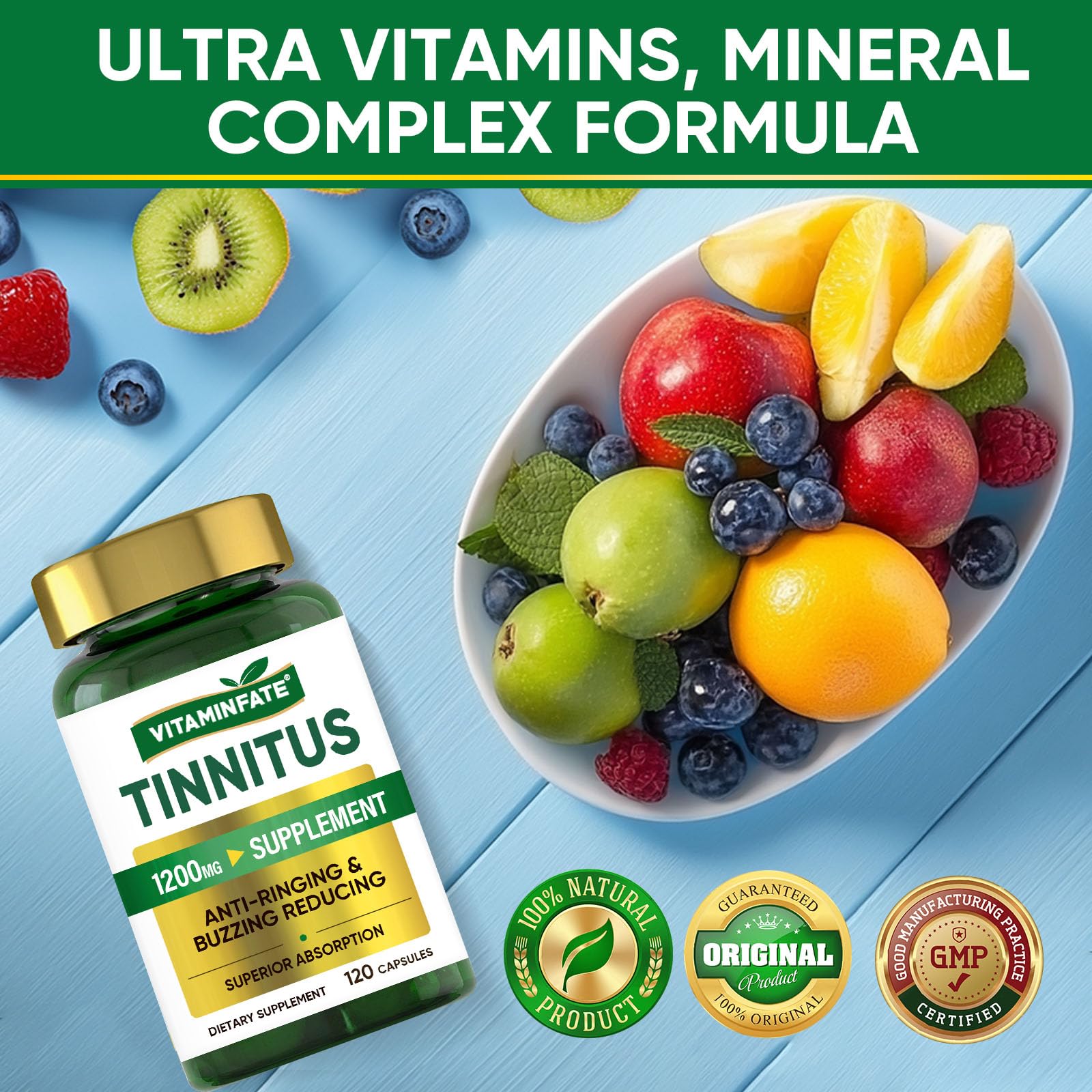 Tinnitus Relief for Ringing Ears 1200mg - 120 Capsules Advanced Ear Health Support Supplement | Supports Ear Health and Reduces Tinnitus Symptoms - Non-GMO & Vegan VITAMINFATEBuy Supplements Australia