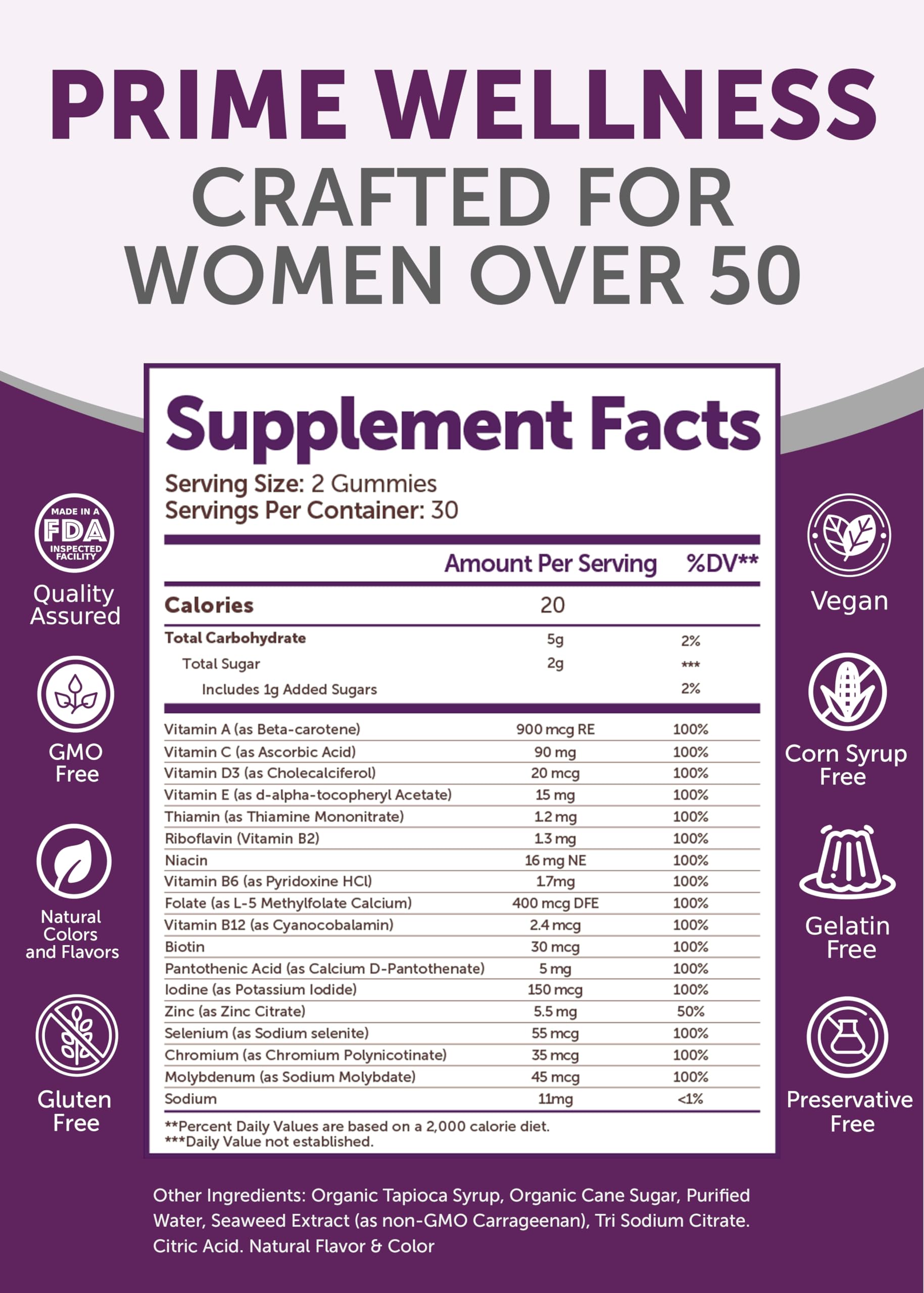 Lunakai USA Made 50 Plus Women's Multivitamin Gummies - Delicious Formula Enhanced with Essential Vitamins & Minerals for Health & Vitality - 60ct LunakaiBuy Supplements Australia