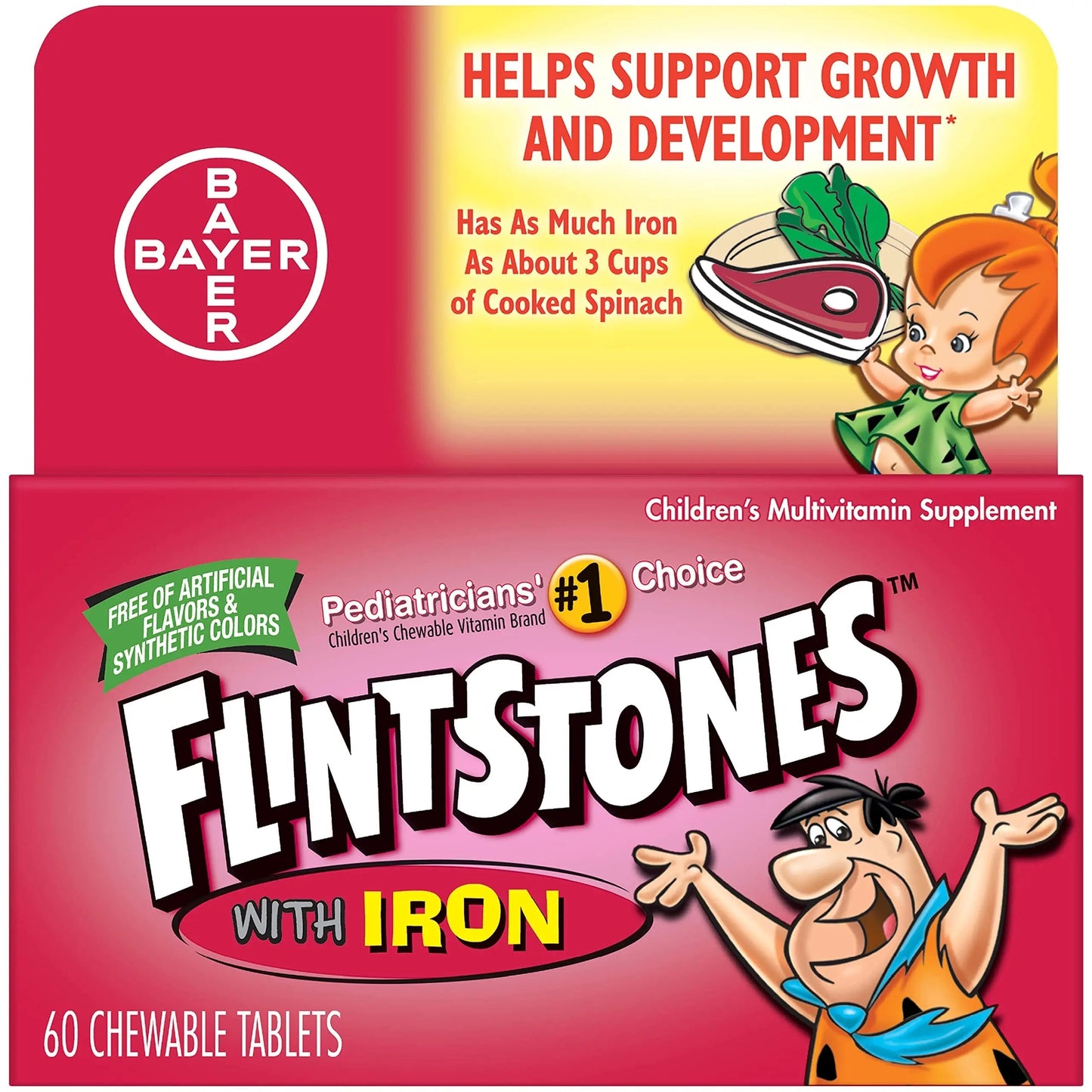 Flintstones Chewable Kids Vitamins with Iron, Multivitamin for Kids & Toddlers with Vitamin D, Vitamin C & more, 60 Count (Pack of 1) Flintstones Vitamins
