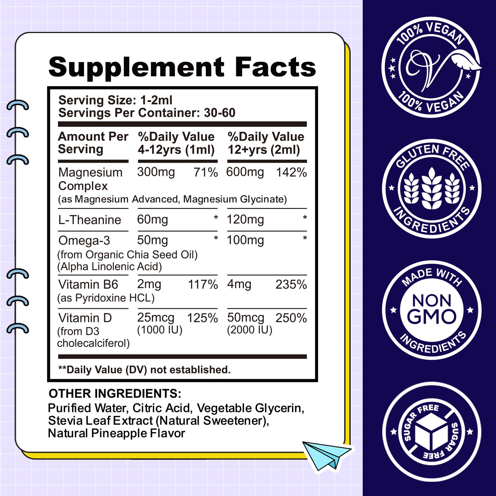 Kids Magnesium Liquid Drops-Magnesium Glycinate Liquid for Kids Supplement-w/L-theanine, Omega-3, Vitamin B6, D3 - for Sleep, Relaxation, Brain, Bones - 4 Fl Oz Children's Calm CFILIHTCBuy Supplements Australia