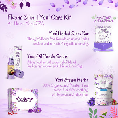 FIVONA Yoni Care Kit 3 in 1 - pH Balanced Natural Vaginal Oil 30 ml, Organic Herbal Soap 5.3 oz FIVONABuy Supplements Australia