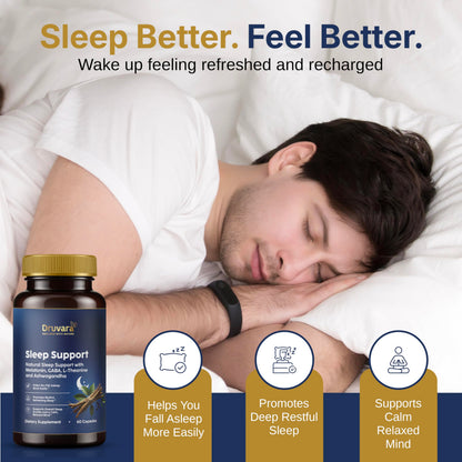 Druvara Natural Sleep Aid for Adults with Melatonin, GABA, L-Theanine & Ashwagandha, Natural Sleep Supplement for Deep, Restful Sleep - 60 Capsules DruvaraBuy Supplements Australia